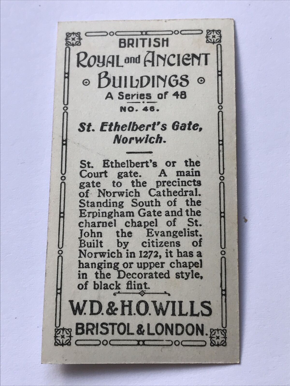 St Ethelbert’s Gate Norwich - WILLS CIGARETTE CARD - British Royal & Ancient Buildings - #46
