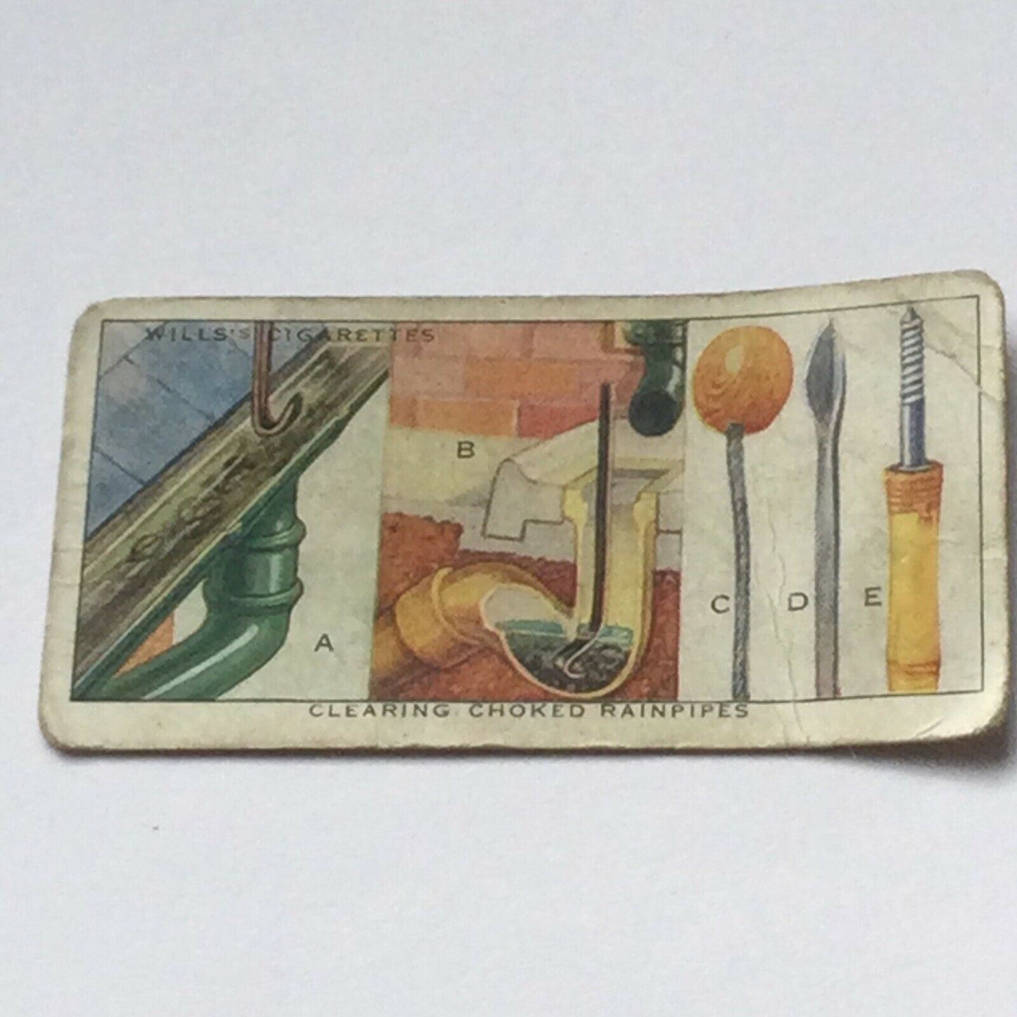 Clearing Choked Rainpipes - WILLS CIGARETTE CARD - Household Hints- Showing Tools