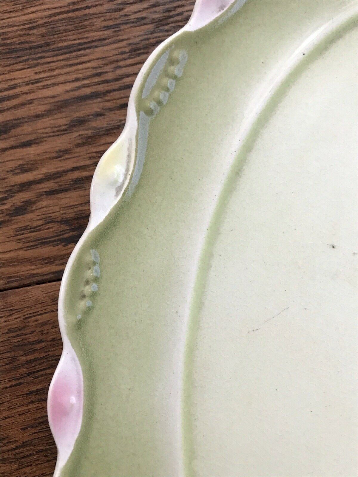 Pretty Vintage Dressing Table Set Pink Green Ceramic Oval Tray and Candlestick. Cottagecore.