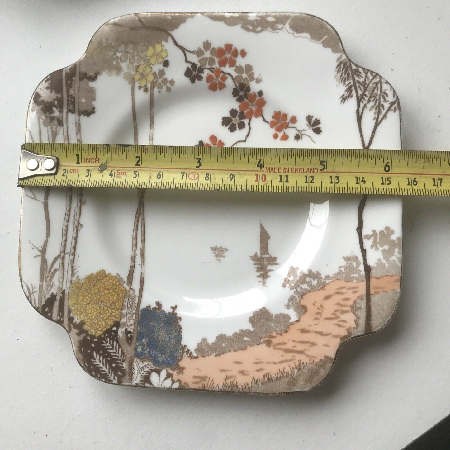 Set Of 6 GRAFTON ARCADIA Side Plates Art Deco 1930s. Tall Trees Blossom Woodland