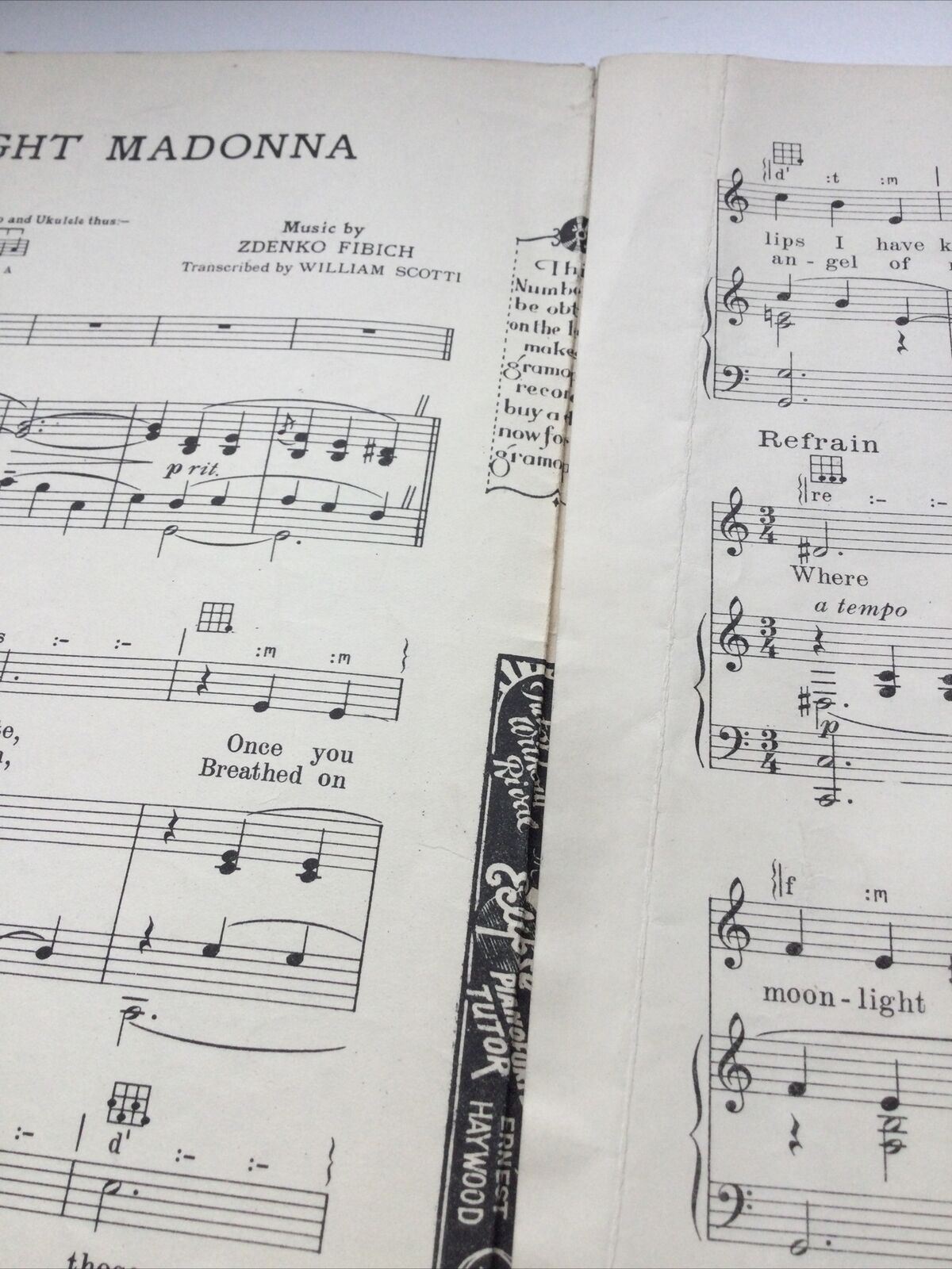 Vintage Sheet Music - My Moonlight Madonna - Song With Piano Accompaniment - Zdenko Fibich