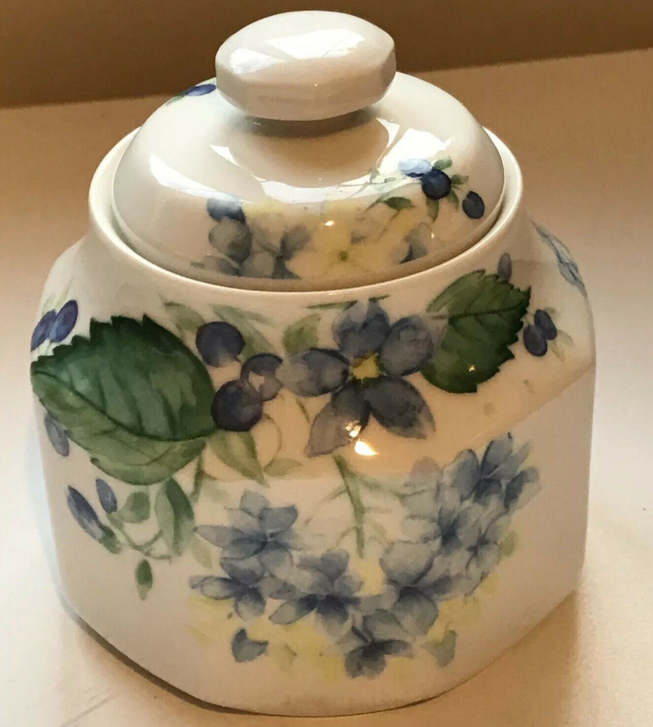 Royal Doulton Everyday Ware - Cottage Lane - Pretty Lidded Jar / Pot - Blue Green White Floral 1994