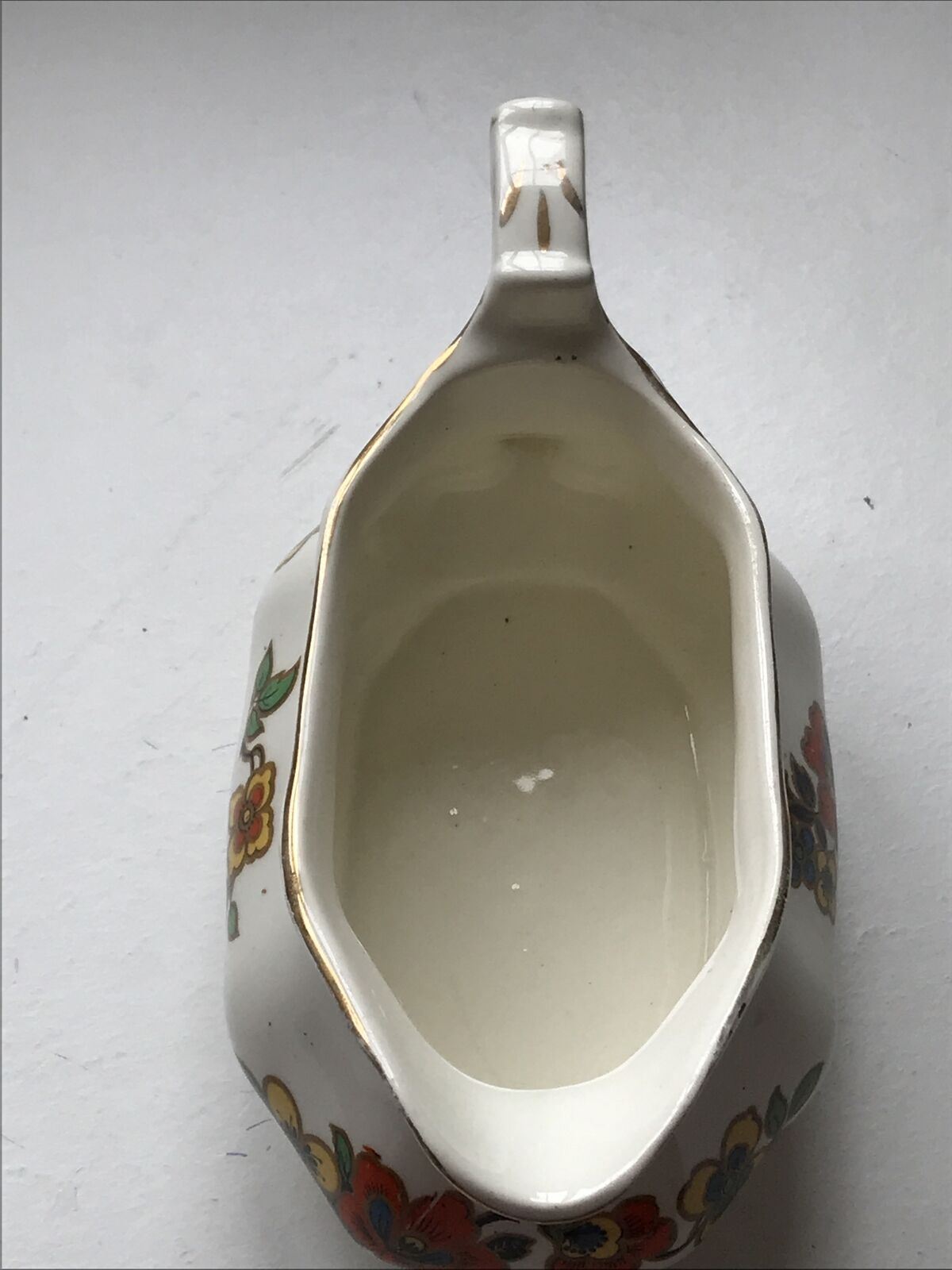 Small Art Deco Gravy Boat / Jug - Floral - Ivory Colour With Pretty Orange And Yellow Flowers