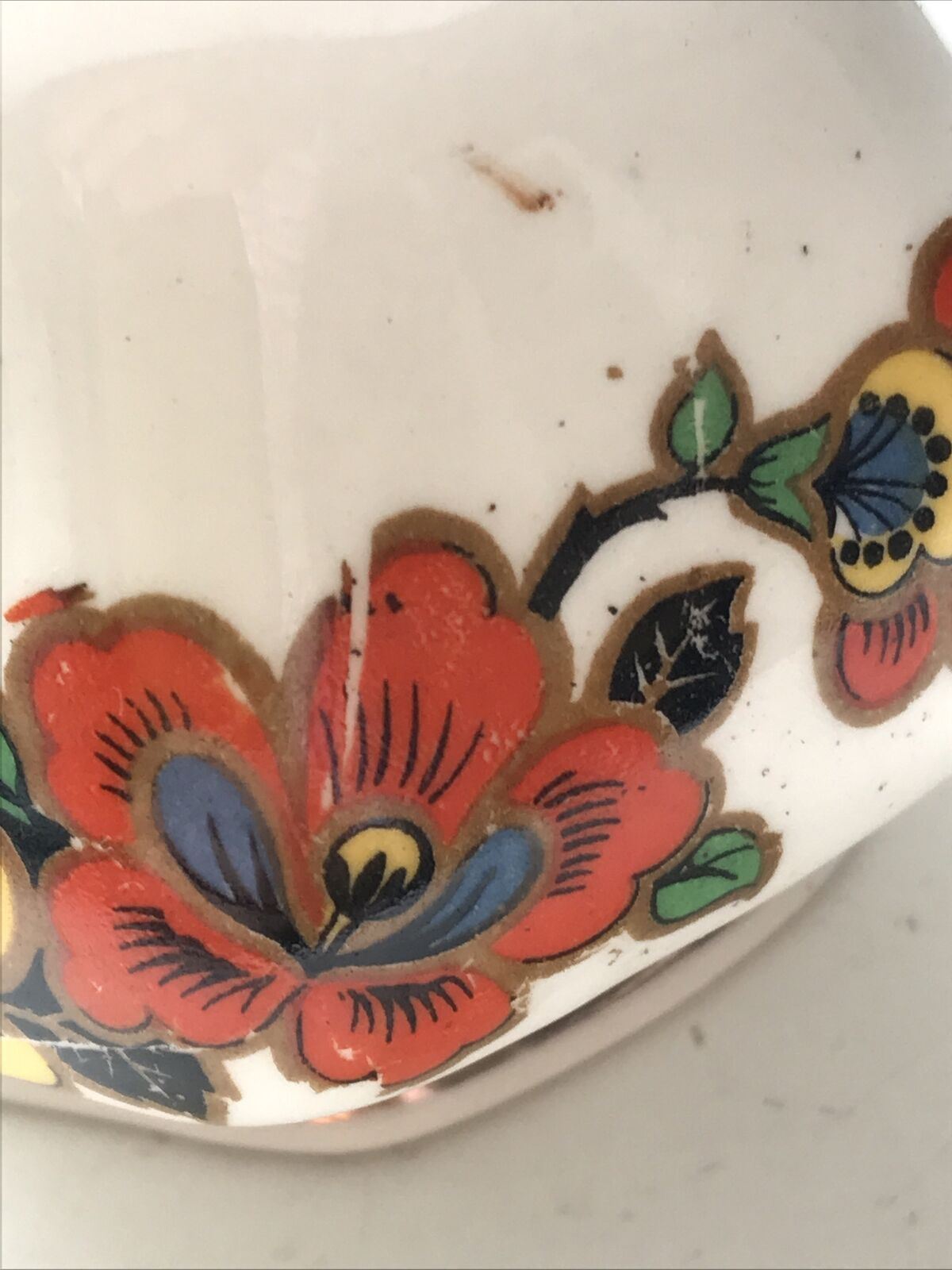 Small Art Deco Gravy Boat / Jug - Floral - Ivory Colour With Pretty Orange And Yellow Flowers