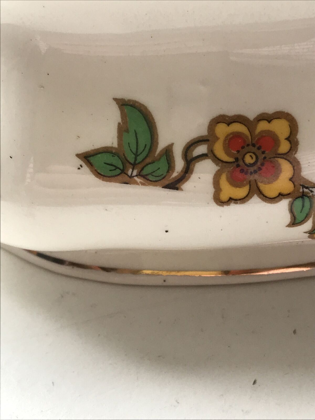 Small Art Deco Gravy Boat / Jug - Floral - Ivory Colour With Pretty Orange And Yellow Flowers