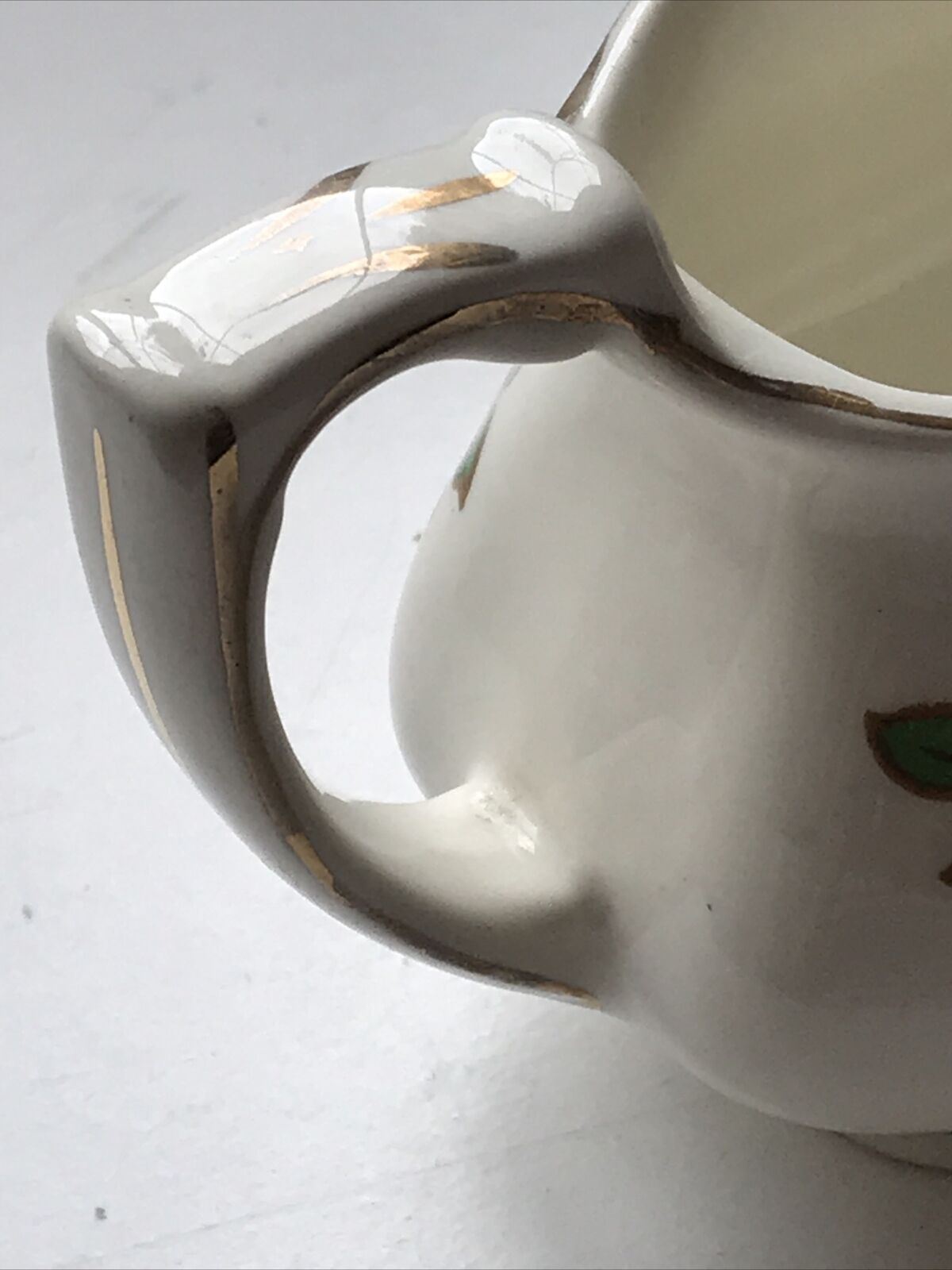 Small Art Deco Gravy Boat / Jug - Floral - Ivory Colour With Pretty Orange And Yellow Flowers