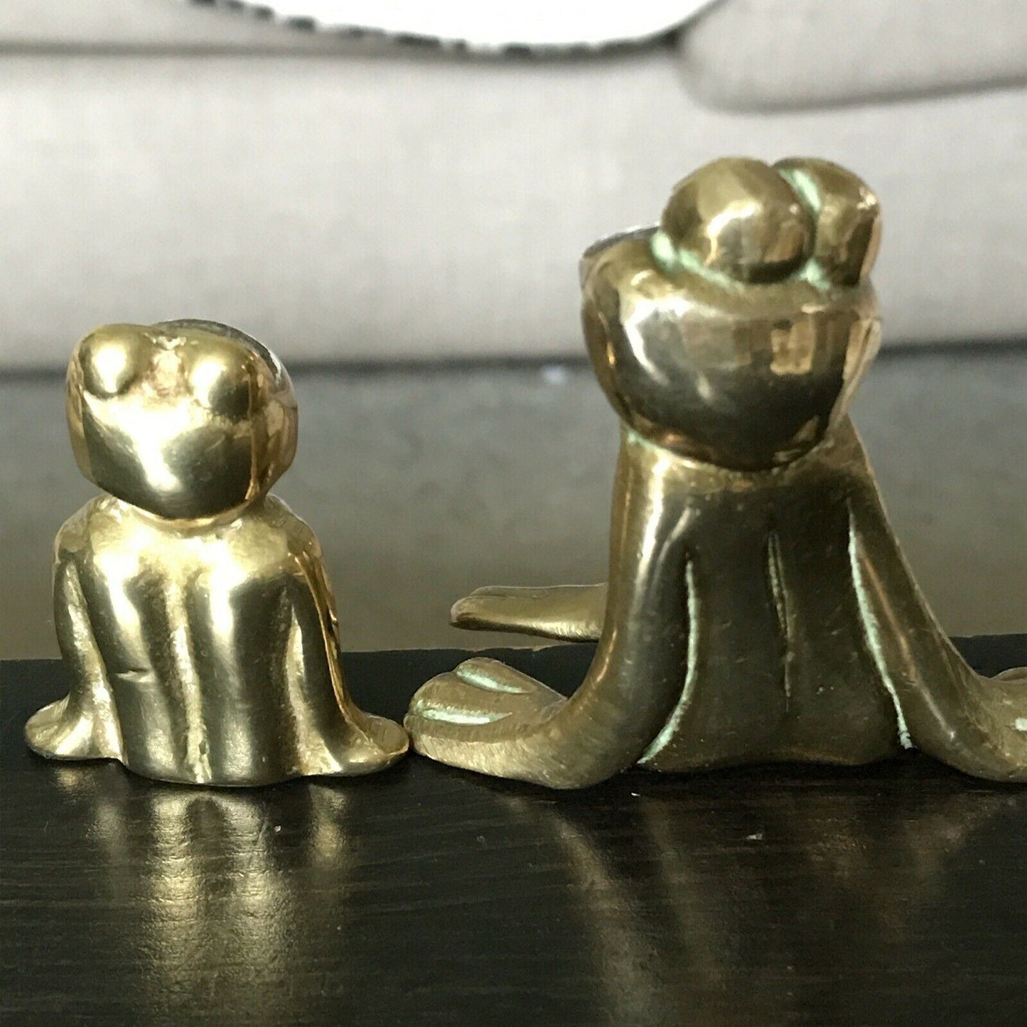 Pair Of Cute Vintage Retro Shelf Sitting Brass Frogs. Heavy Weight. Courting frogs. Valentines Gift