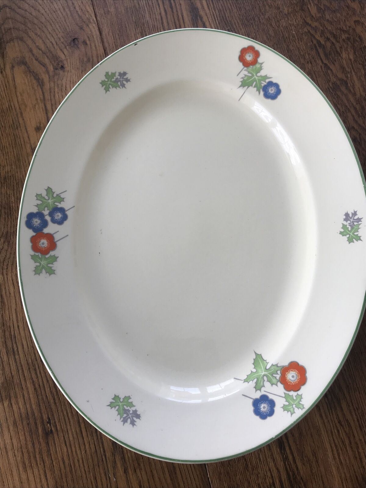 Vintage ART DECO 1930s LARGE SERVING PLATTER PLATE Anemone Design 36 x 28 cm