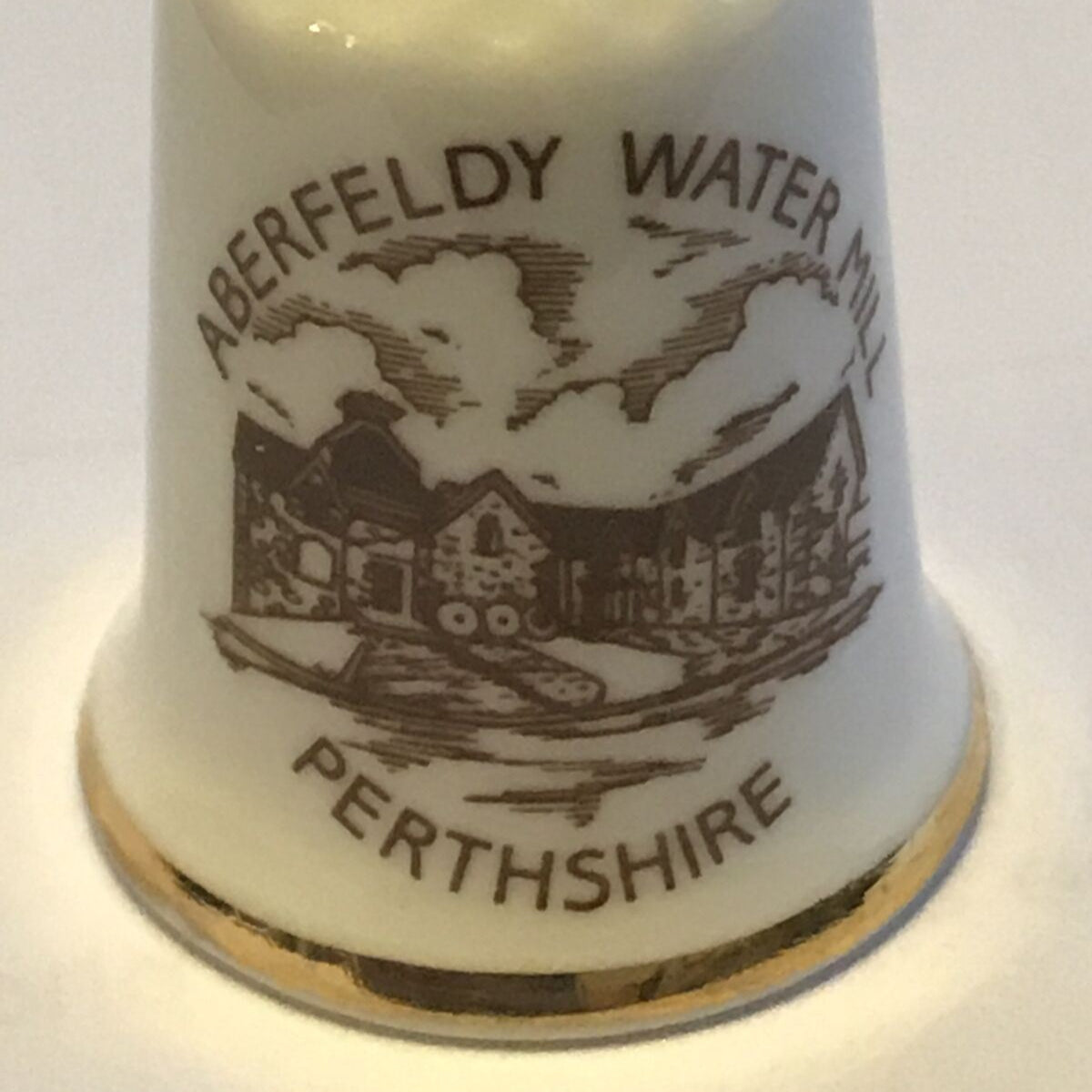China Thimble - ABERFELDY Water Mill - PERTHSHIRE Souvenir Goodliffe Raymond C Neale