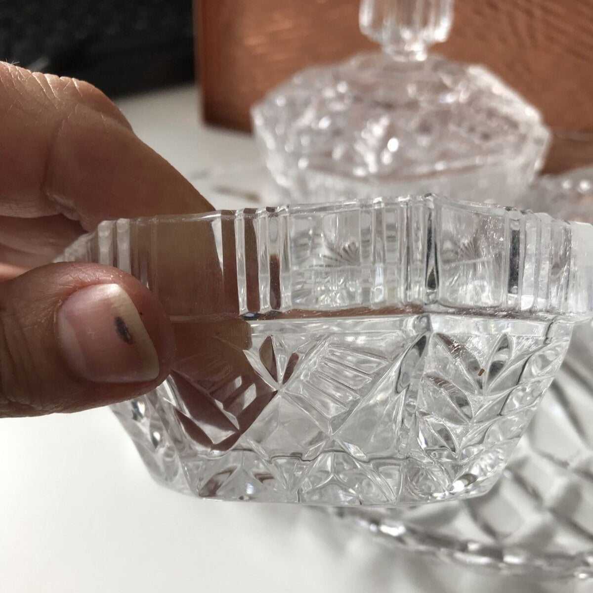 Vintage Art Deco Clear Glass Vanity Set - Tray, 2 x Lidded Pots, 1 x Dish - Great for your dressing table