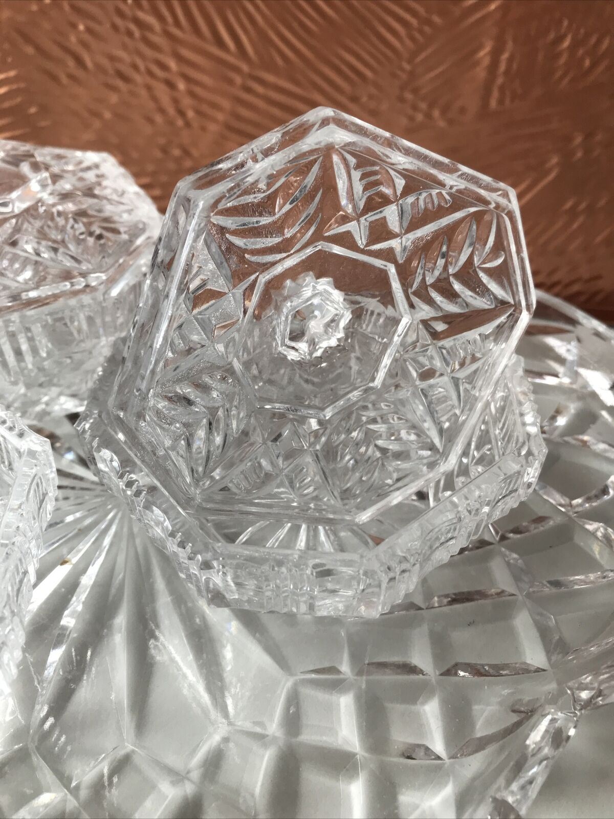 Vintage Art Deco Clear Glass Vanity Set - Tray, 2 x Lidded Pots, 1 x Dish - Great for your dressing table