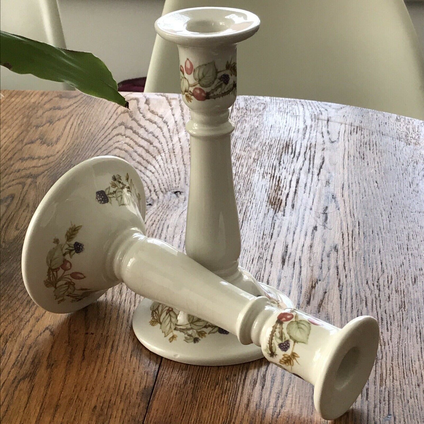 PAIR OF CERAMIC CANDLESTICKS. ROYAL WINTON IRONSTONE Bramble Design Blackberries