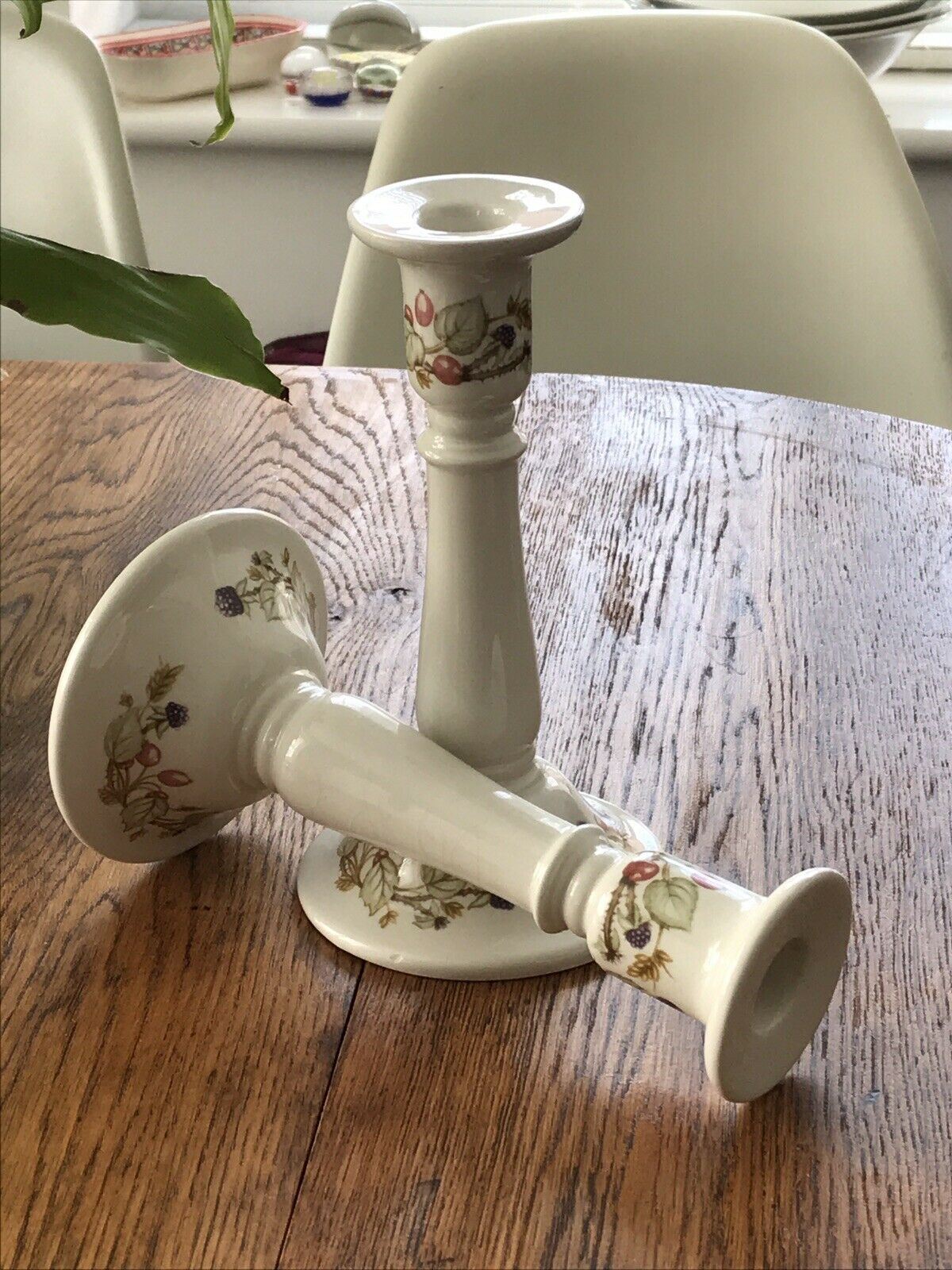 PAIR OF CERAMIC CANDLESTICKS. ROYAL WINTON IRONSTONE Bramble Design Blackberries