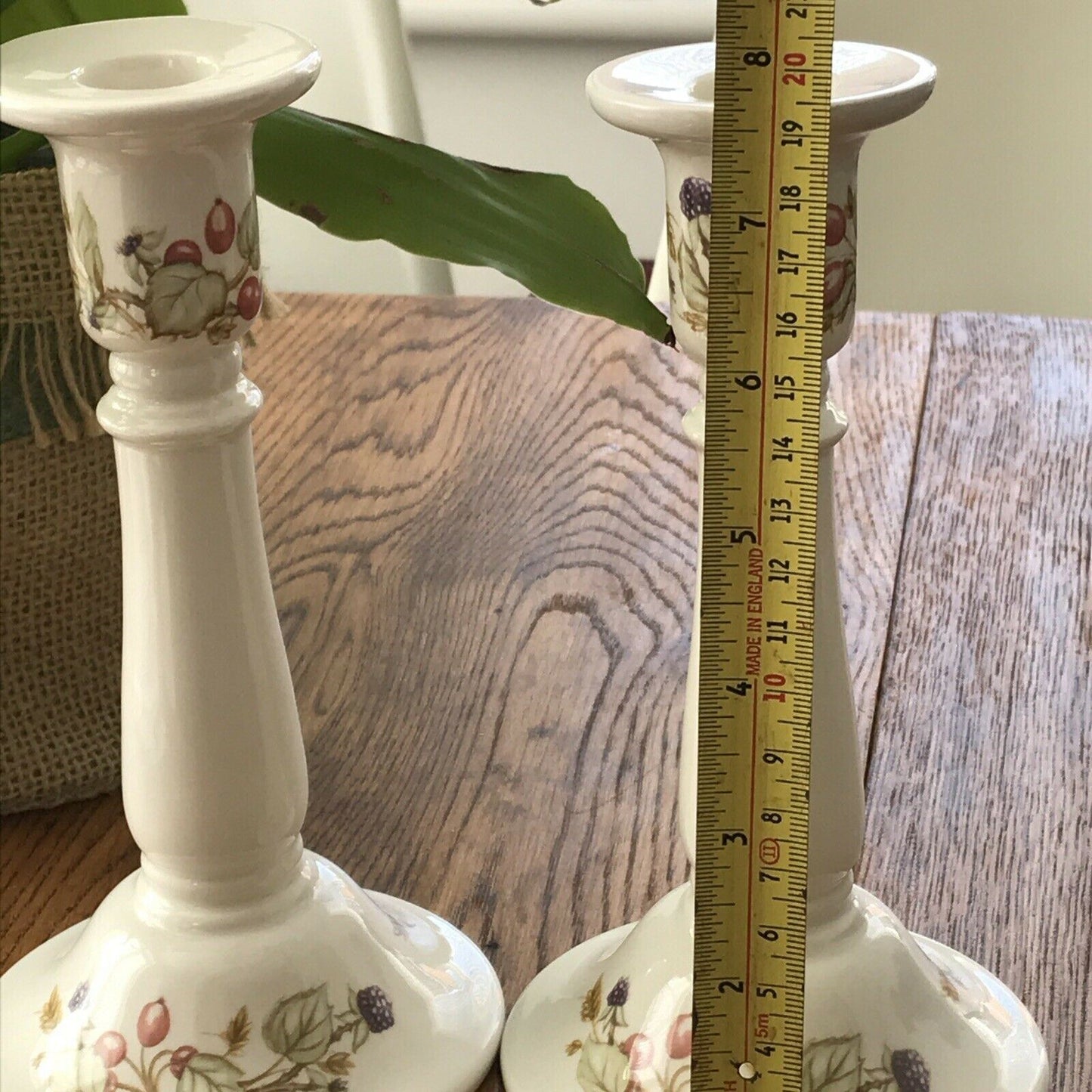 PAIR OF CERAMIC CANDLESTICKS. ROYAL WINTON IRONSTONE Bramble Design Blackberries
