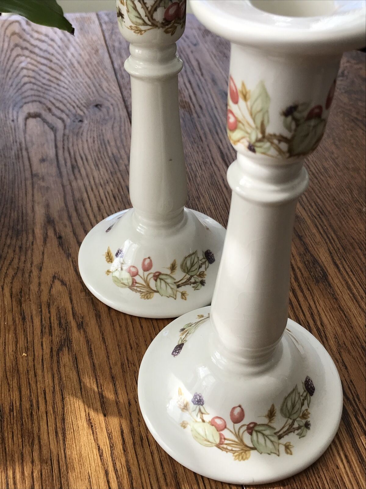 PAIR OF CERAMIC CANDLESTICKS. ROYAL WINTON IRONSTONE Bramble Design Blackberries