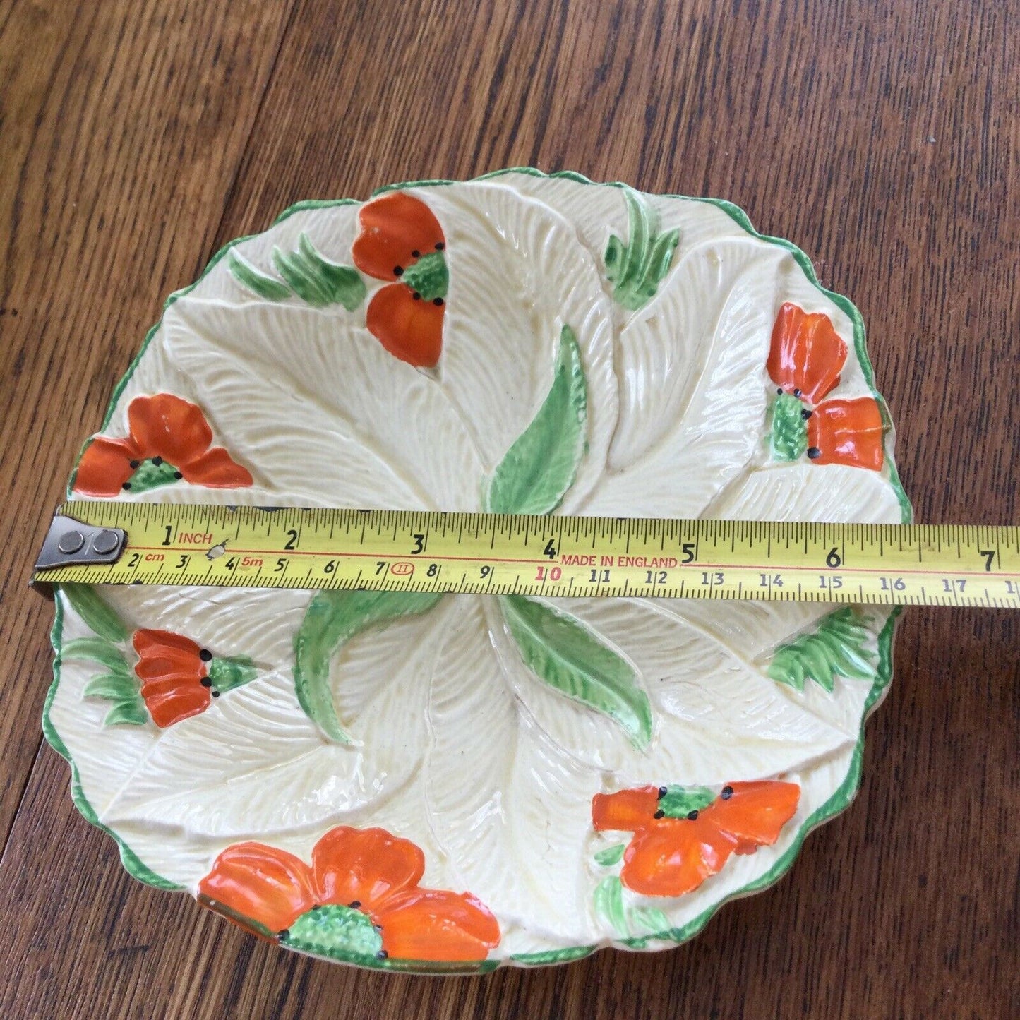 1920s 1930s Small Dish Shallow Bowl Decorative Poppies & Leaves Burcraft Burgess