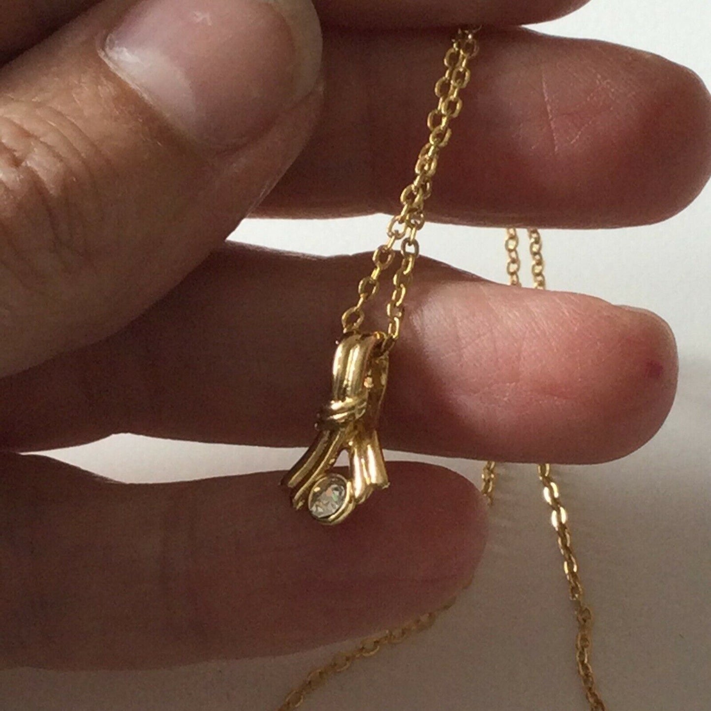 Elegant Classic Pierre Cardin Gold Plated Cubic Zirconia Pendant Necklace. Twist Design 18” -