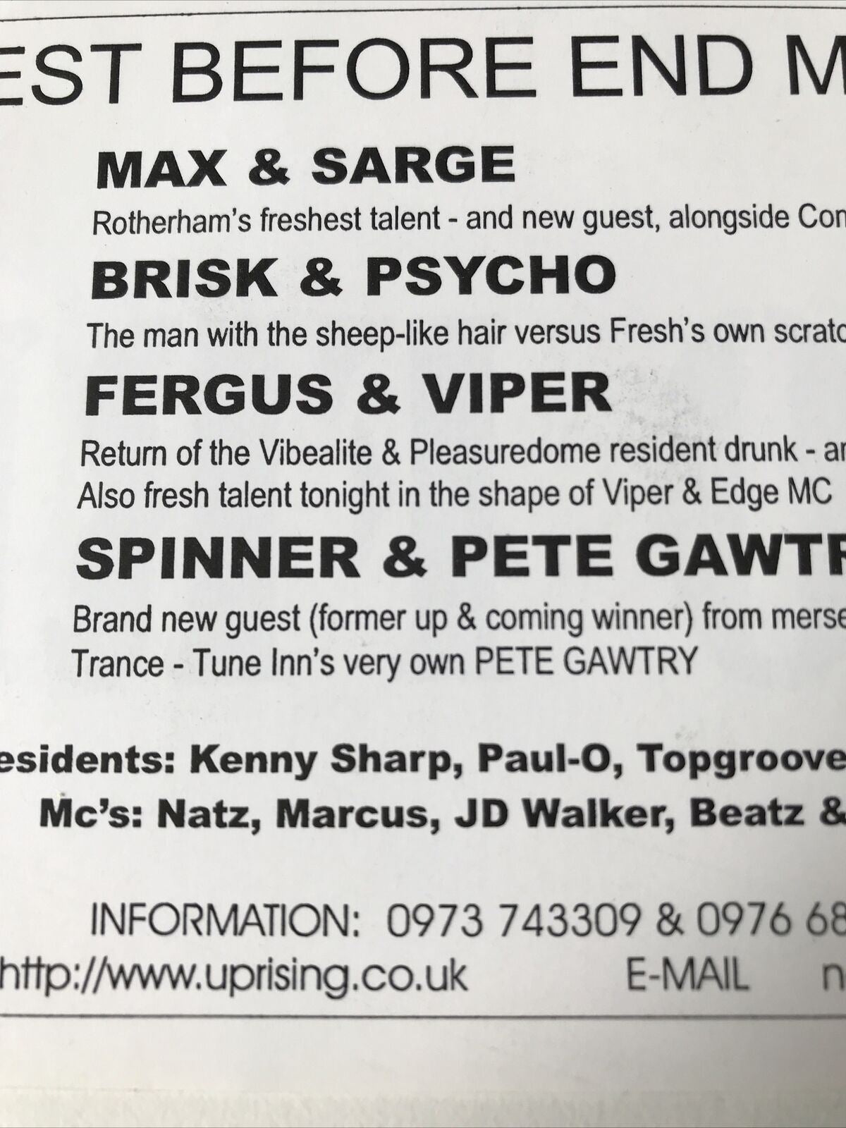 90s Y2K RAVE MEMORABILIA UPRISING March 1999 NO FRILLS CLUB XCELL CHESTERFIELD