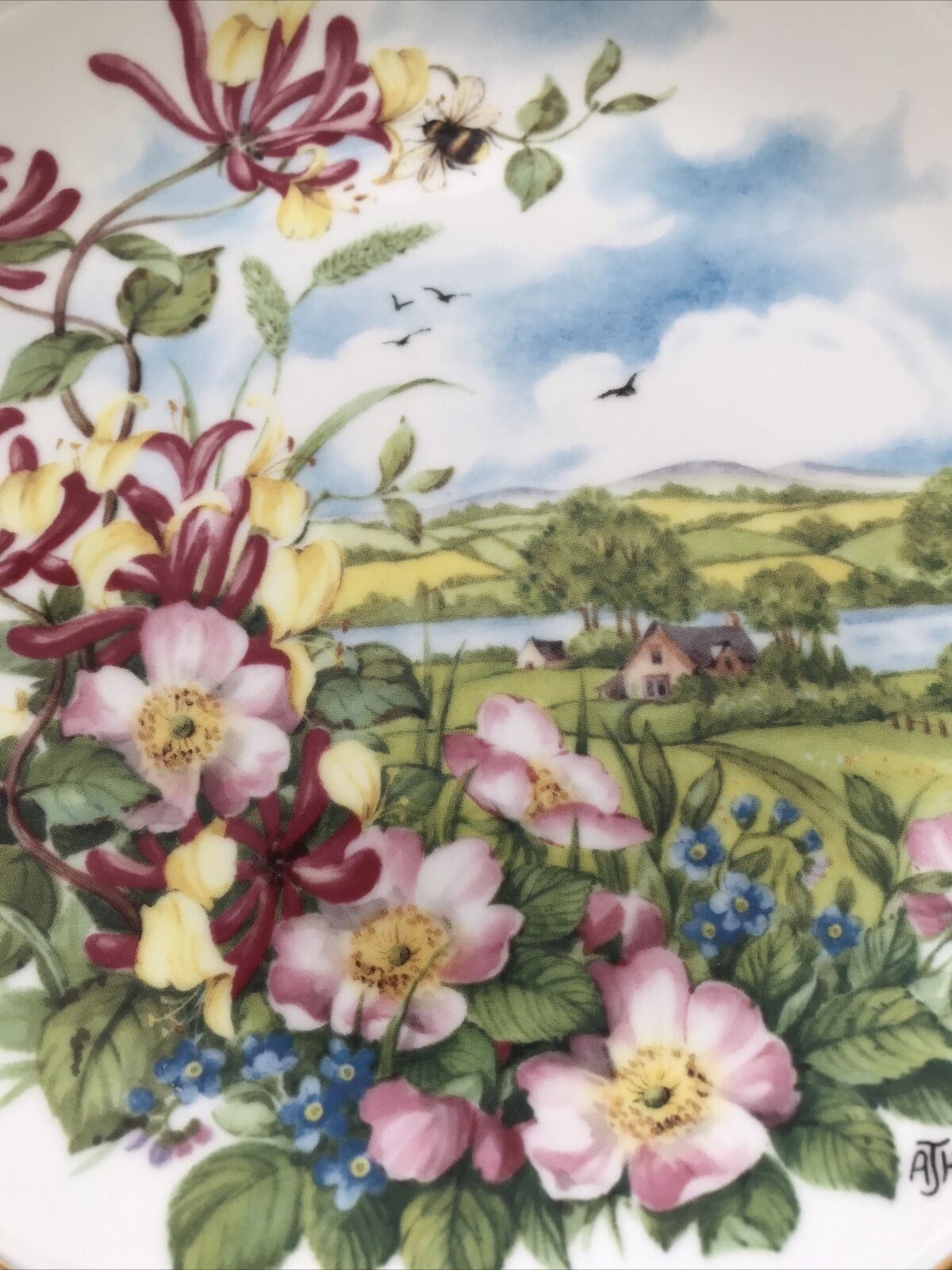 Decorative Plate Royal Albert Summer Honeysuckle Bees 'As The Seasons Unfold' 1980s