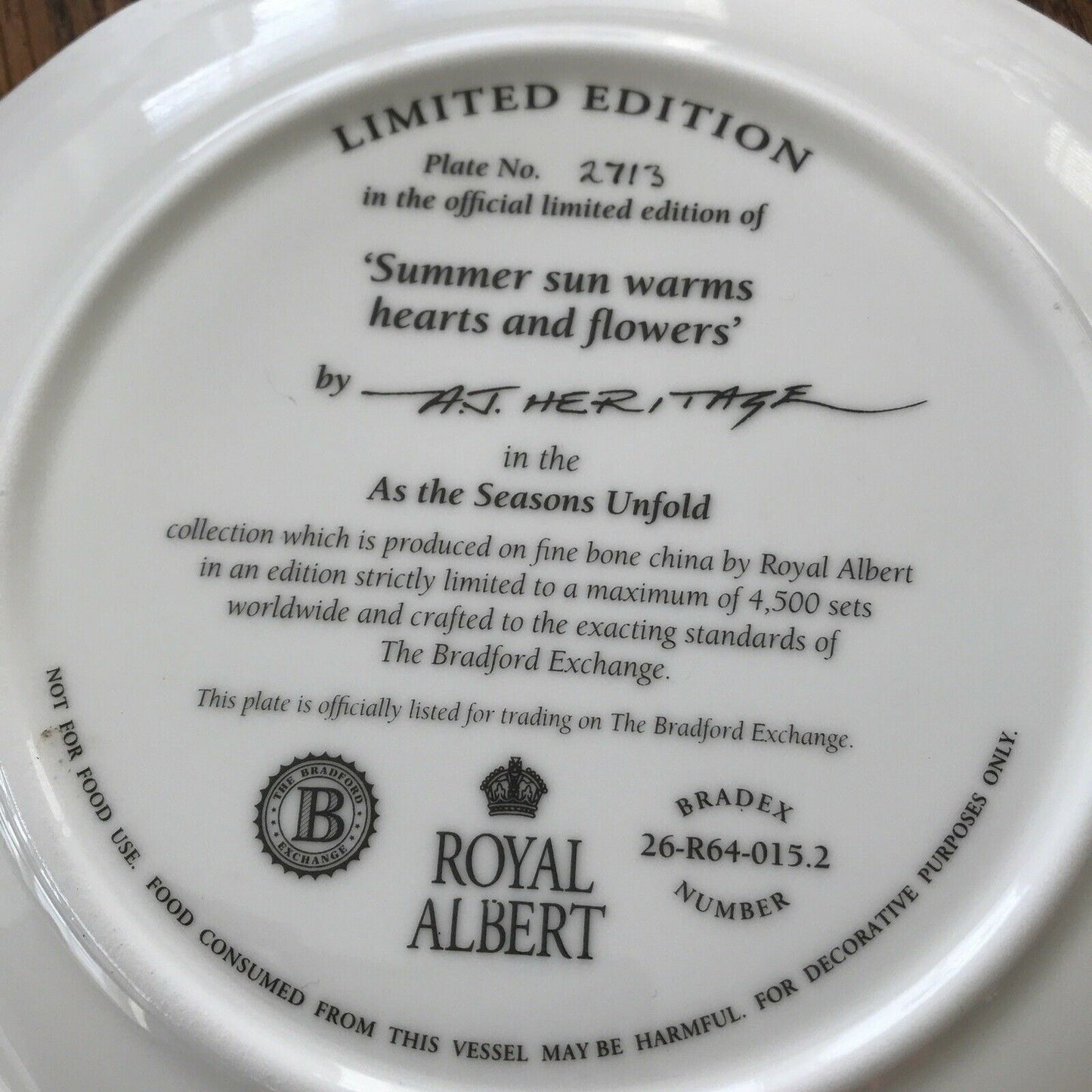Decorative Plate Royal Albert Summer Honeysuckle Bees 'As The Seasons Unfold' 1980s