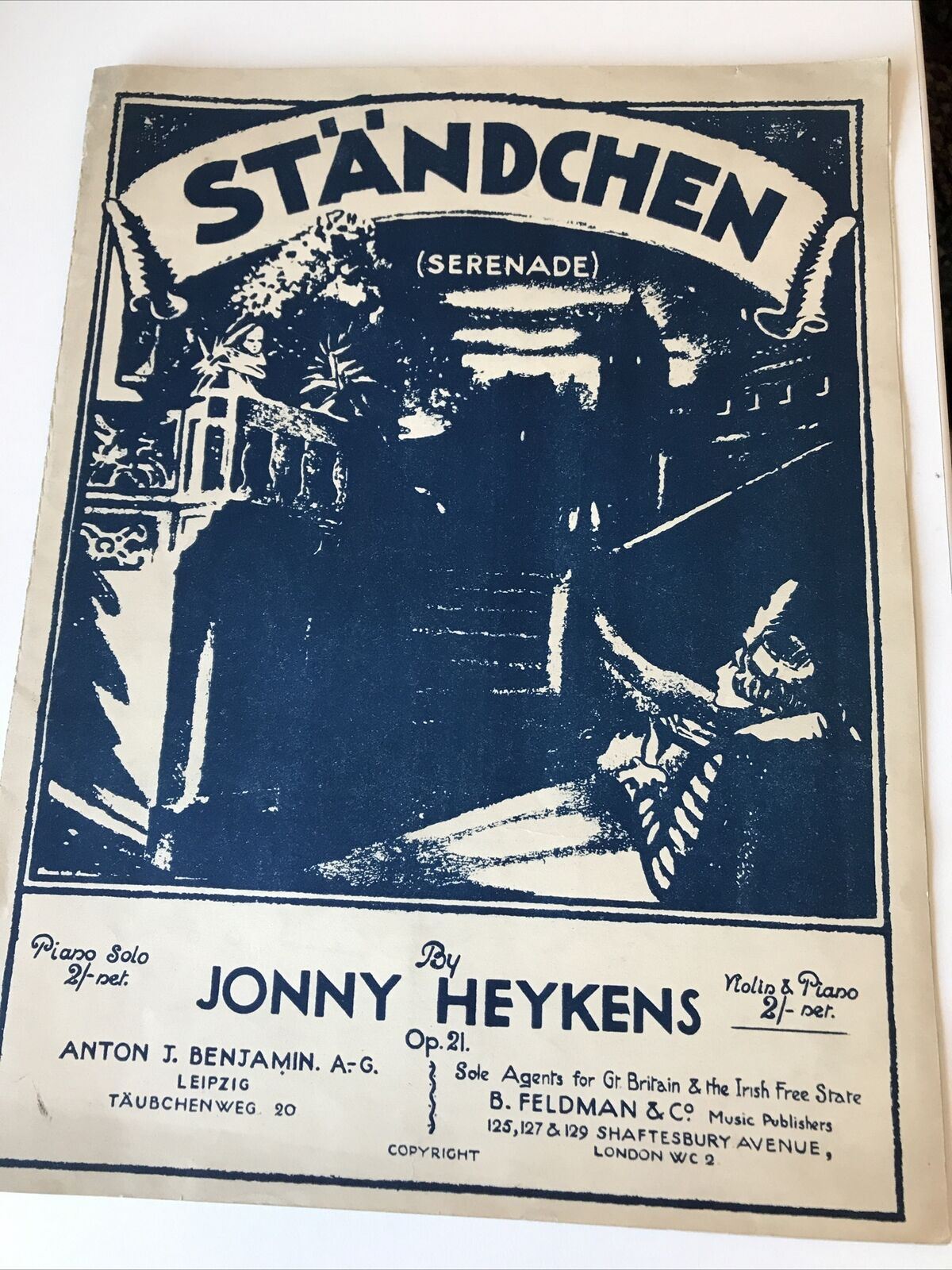 Vintage Sheet Music Ständchen Serenade Jonny Heykins Violin Piano 1928 1920s