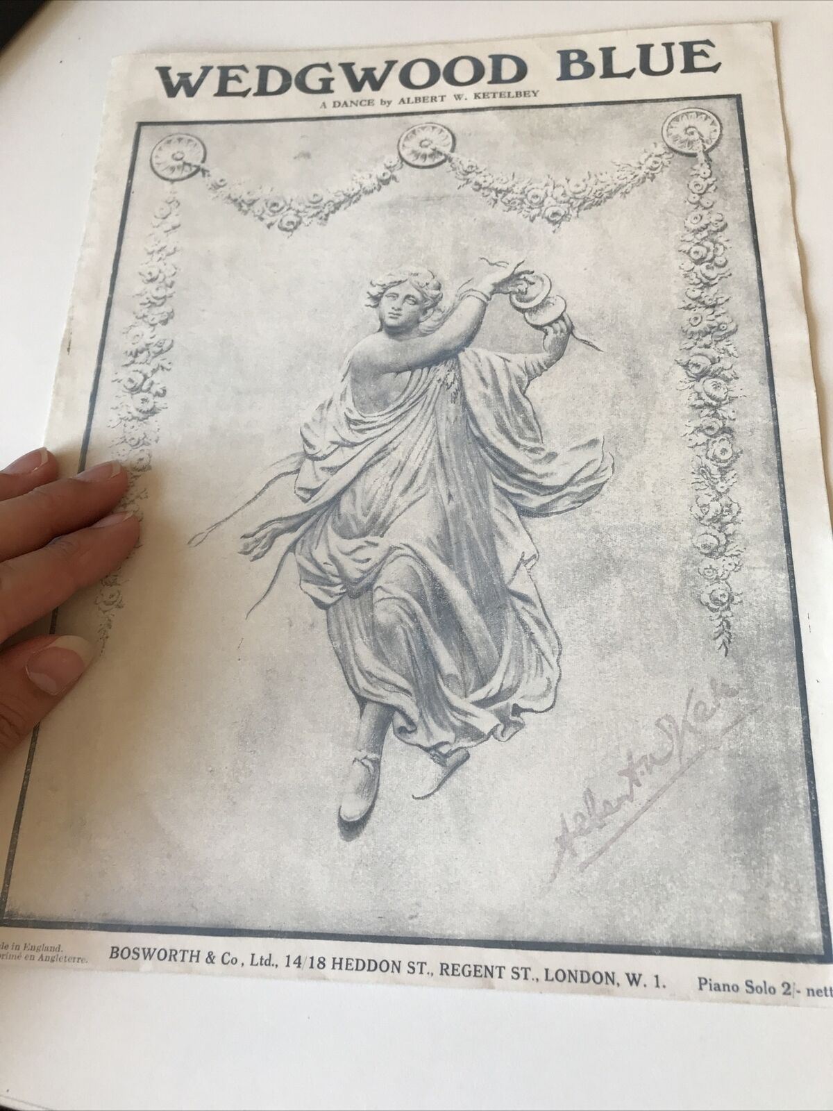 Vintage Sheet Music - Wedgwood Blue -Love and the Dancer - Albert W Ketelbey - Copyright 1920 - Piano