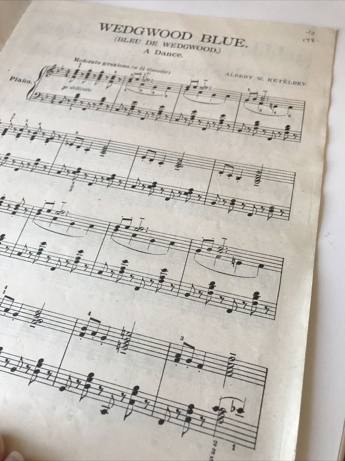 Vintage Sheet Music - Wedgwood Blue -Love and the Dancer - Albert W Ketelbey - Copyright 1920 - Piano