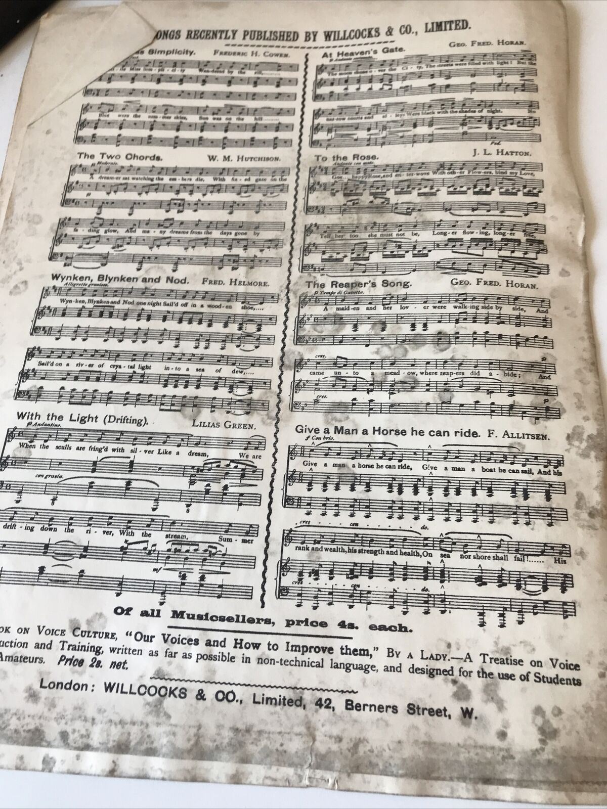 Vintage Sheet Music - Little Marjorie Song - Alfred E Clarke - Violet F Nye - DAMAGED