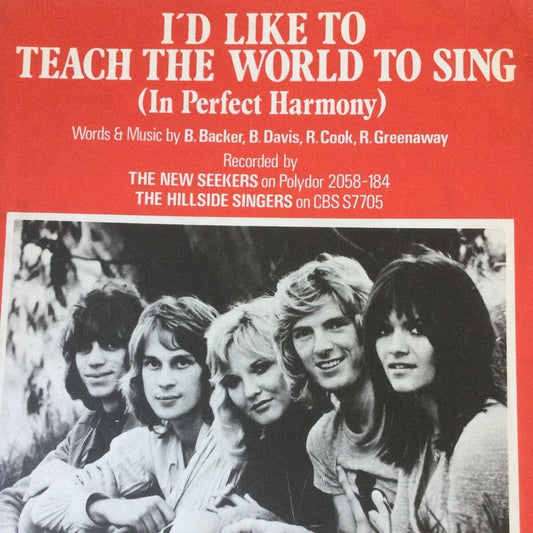 I’D LIKE TO TEACH THE WORLD TO SING Vintage Sheet Music The New Seekers 1971