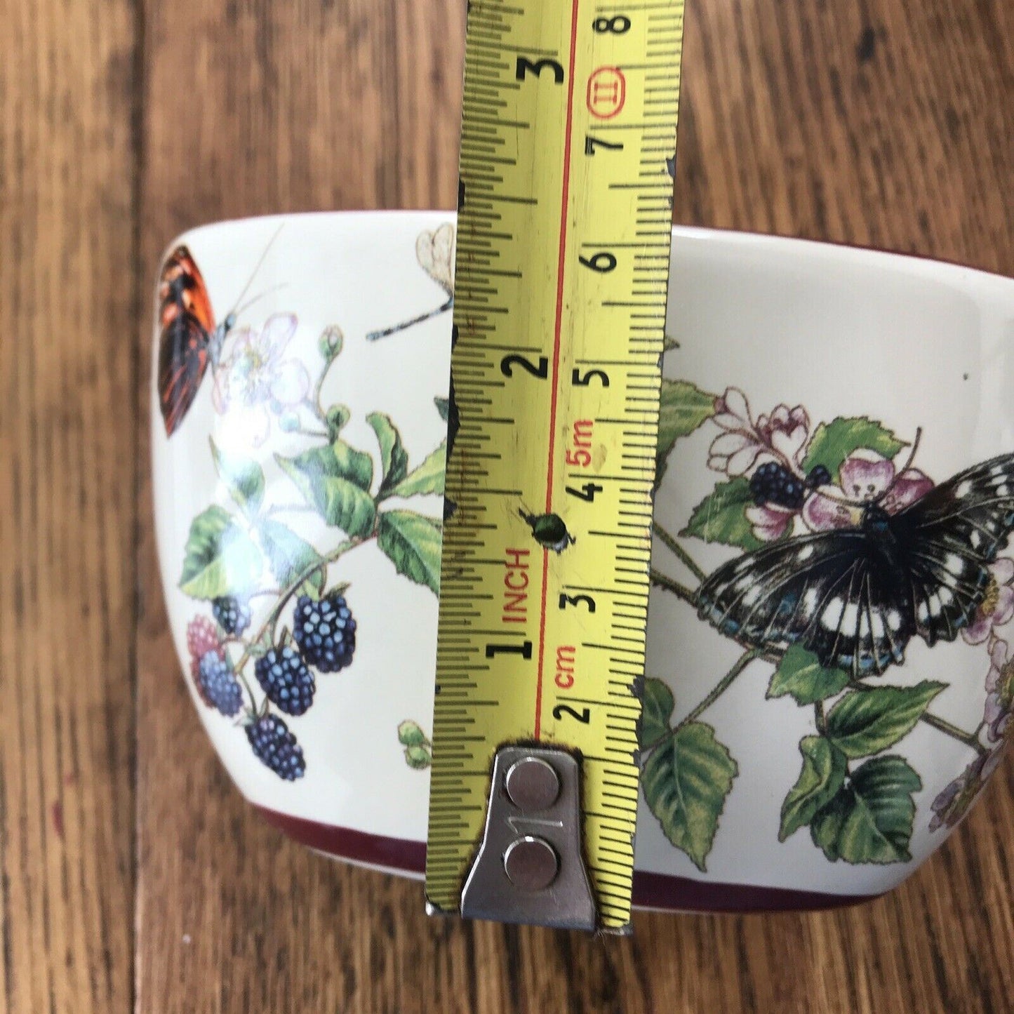 Small Deep Oval Decorative Bowl Pot / Small Indoor Planter. Butterflies Blackberries Autumnal Floral