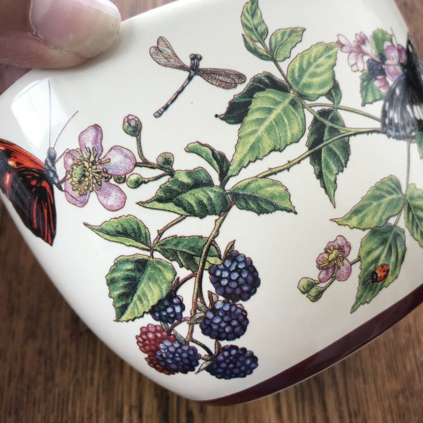 Deep Oval Decorative Bowl Pot / Small Indoor Planter / Plant Pot. Bramble Design Butterflies Blackberries Autumnal