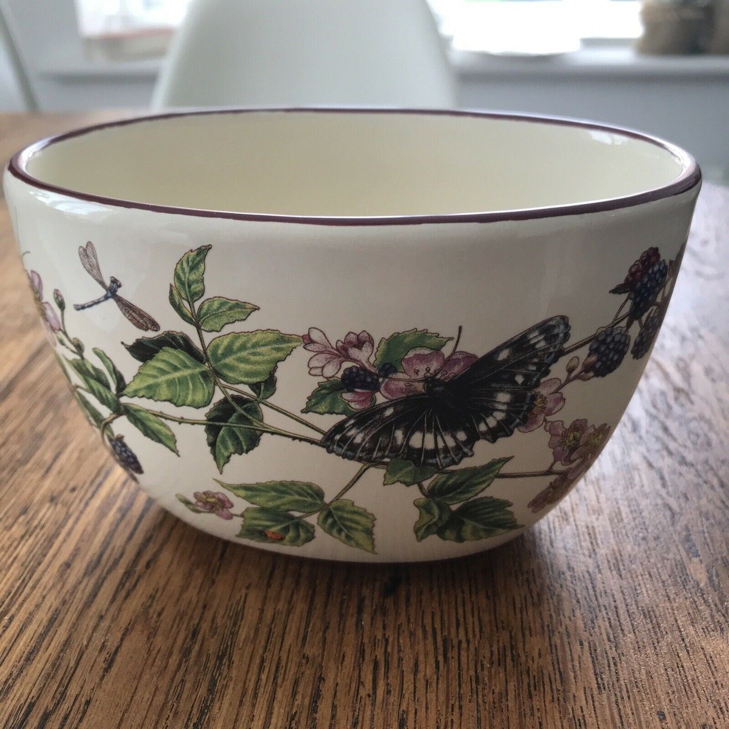 Deep Oval Decorative Bowl Pot / Small Indoor Planter / Plant Pot. Bramble Design Butterflies Blackberries Autumnal