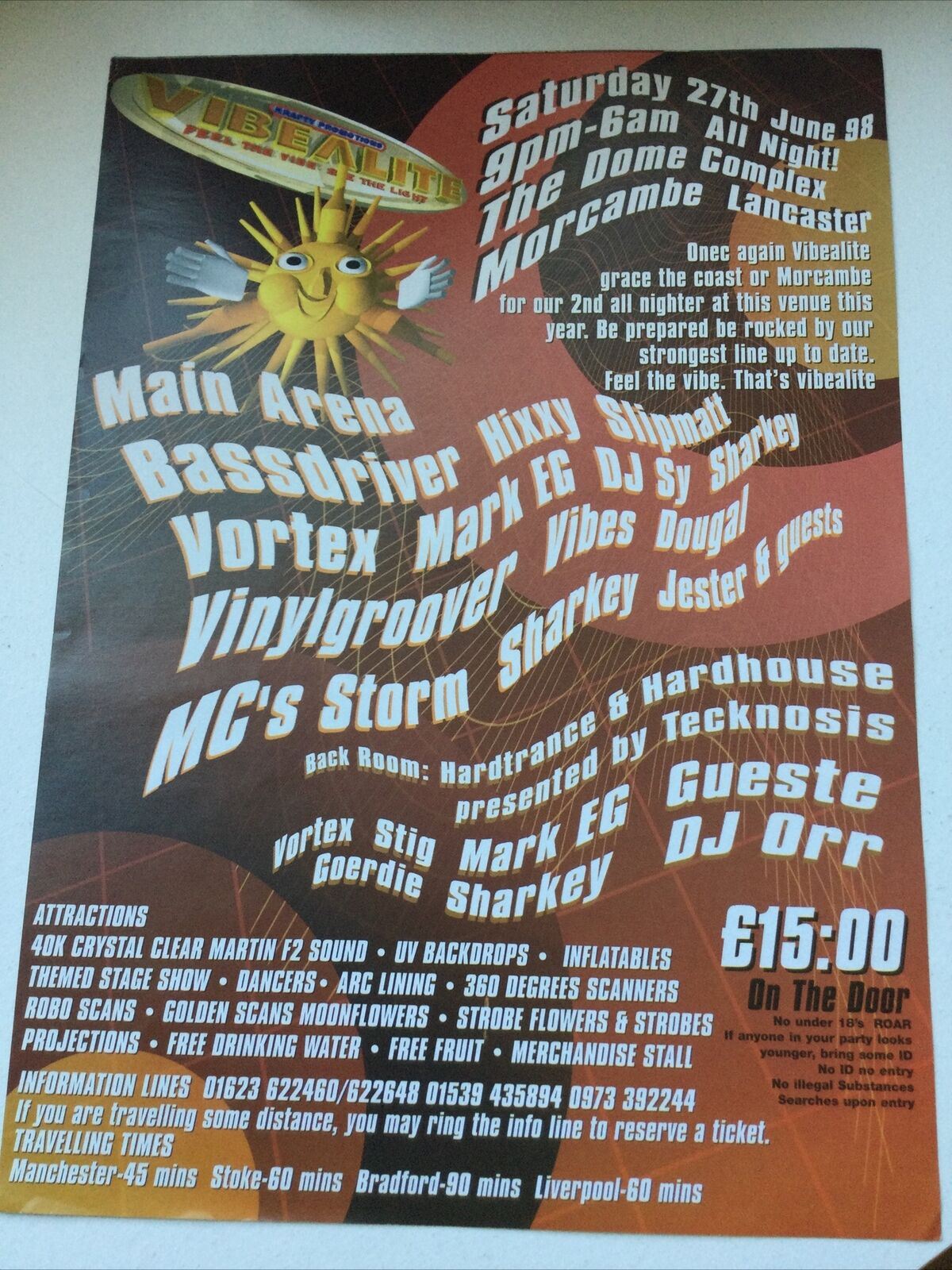 90s Y2K RAVE Club Memorabilia THE DOME COMPLEX MORCAMBE JUNE 1998 VIBEALITE BASSDRIVER HIXXY