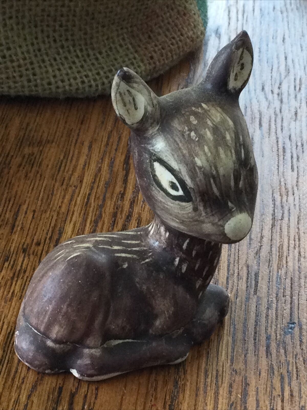 Vintage Retro Fawn Deer Ornament Figurine. Cute Face. Kitsch. Sitting. Ceramic.
