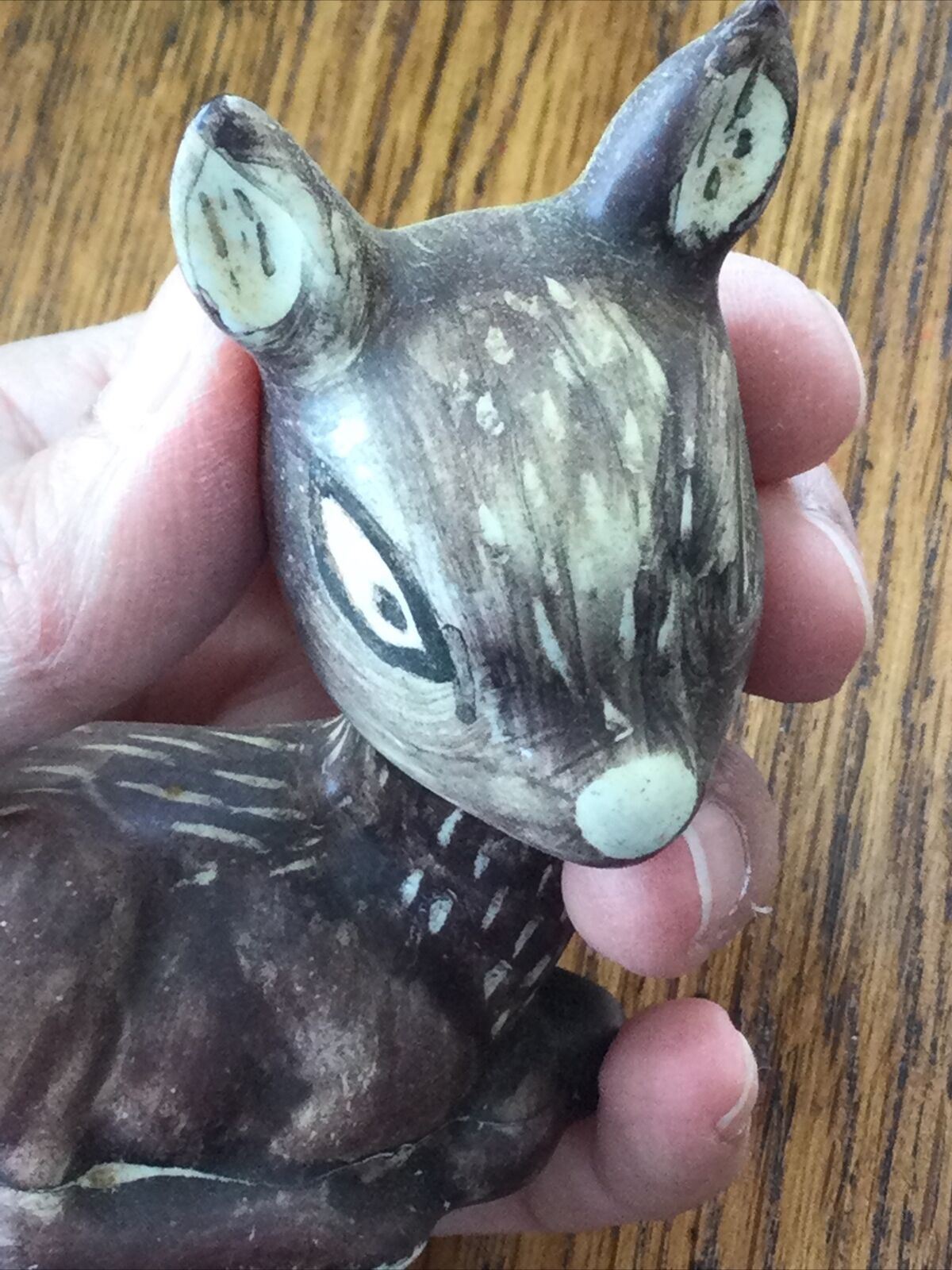 Vintage Retro Fawn Deer Ornament Figurine. Cute Face. Kitsch. Sitting. Ceramic.