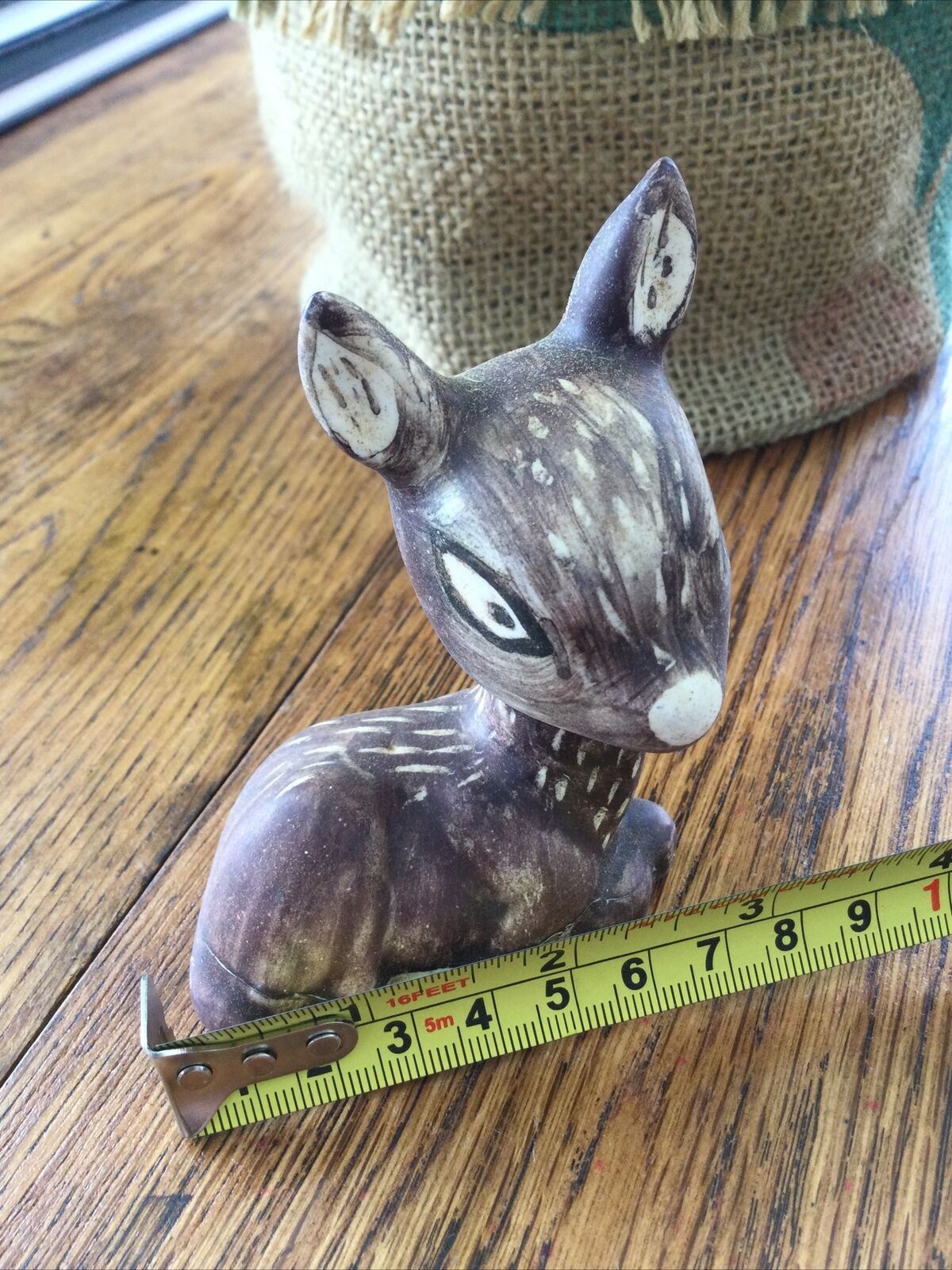 Vintage Retro Fawn Deer Ornament Figurine. Cute Face. Kitsch. Sitting. Ceramic.