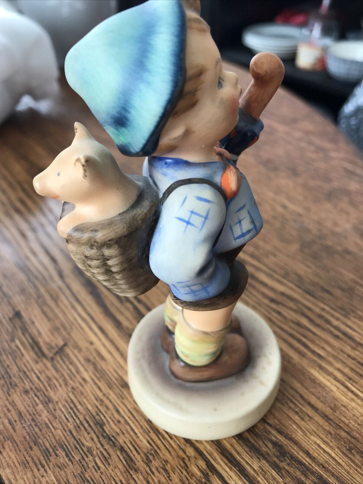 Vintage Hummel Figurine "Home From Market" #198 (1948) - Ornament Boy & Pig - Retro Kitsch Cute - Damaged & Glued