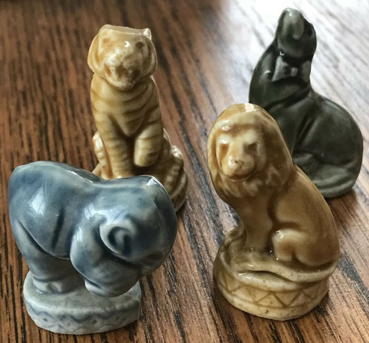 Set Of 4 Circus Whimsies Elephant Tiger Lion Seal Figurines Ornaments 1990s 1994-99. Wade collectibles.