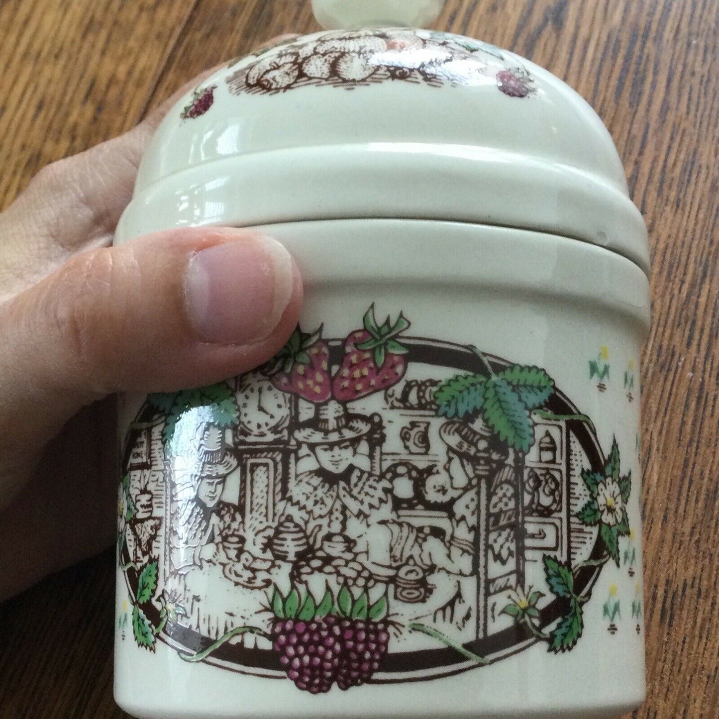 Vintage Boncath Pottery preserve jar / pot 1970s Dave Parkin Welsh Lady Preserves