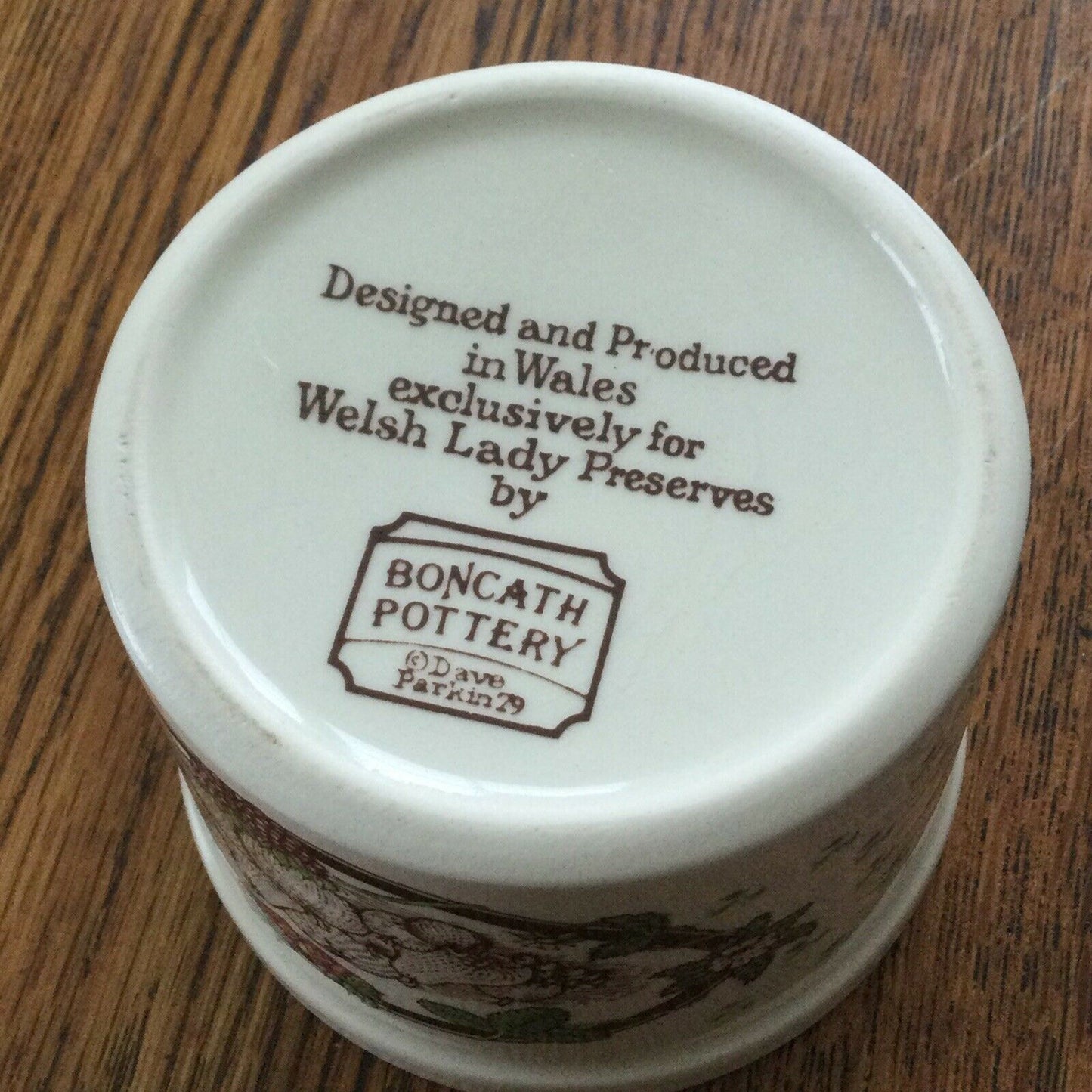 Vintage Boncath Pottery preserve jar / pot 1970s Dave Parkin Welsh Lady Preserves