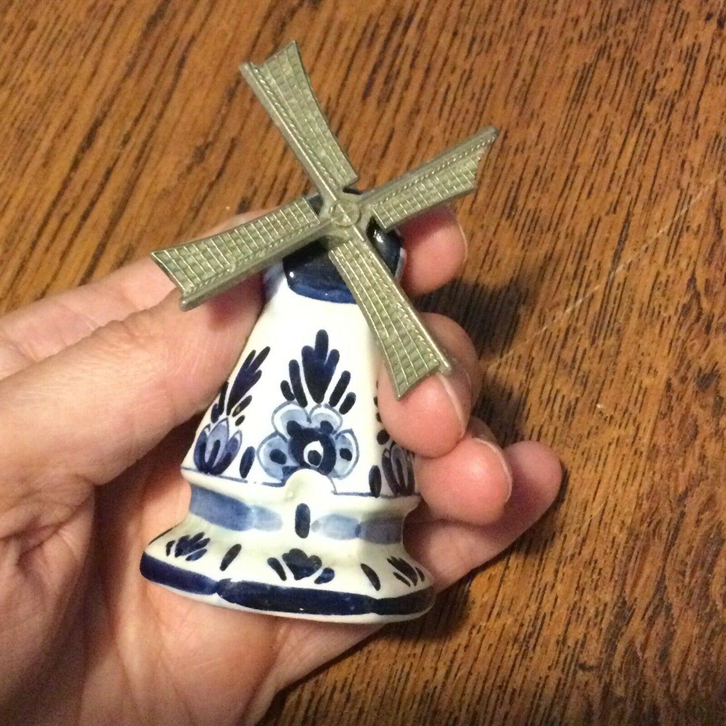 Delft Pottery Souvenir Windmill - Holland Netherlands - Blue and White - Sail Spins - SOME DAMAGE