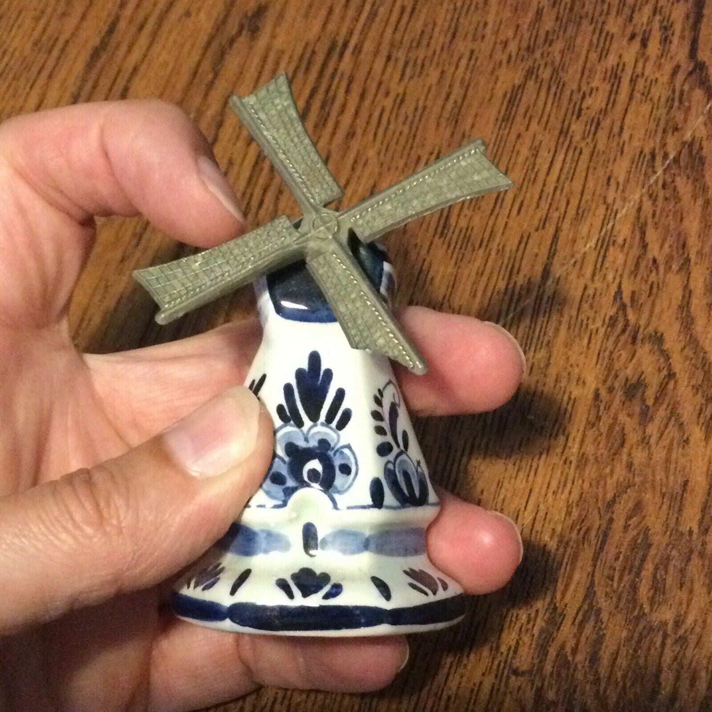 Delft Pottery Souvenir Windmill - Holland Netherlands - Blue and White - Sail Spins - SOME DAMAGE