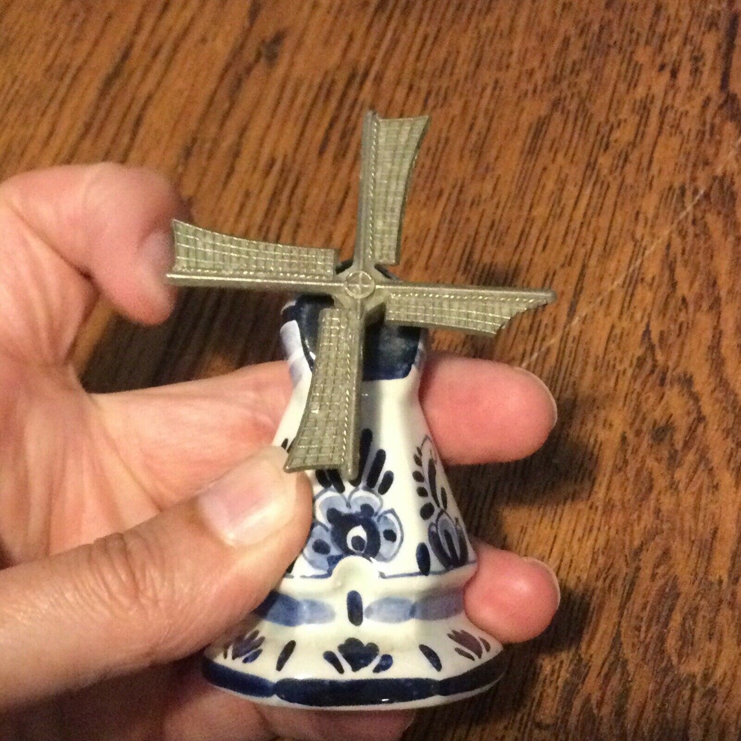 Delft Pottery Souvenir Windmill - Holland Netherlands - Blue and White - Sail Spins - SOME DAMAGE