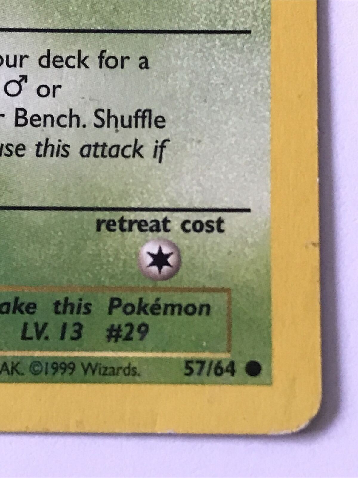 Vintage Pokemon Card 1999 NIDORAN 57/64 Basic HP60 Poison Pin Played