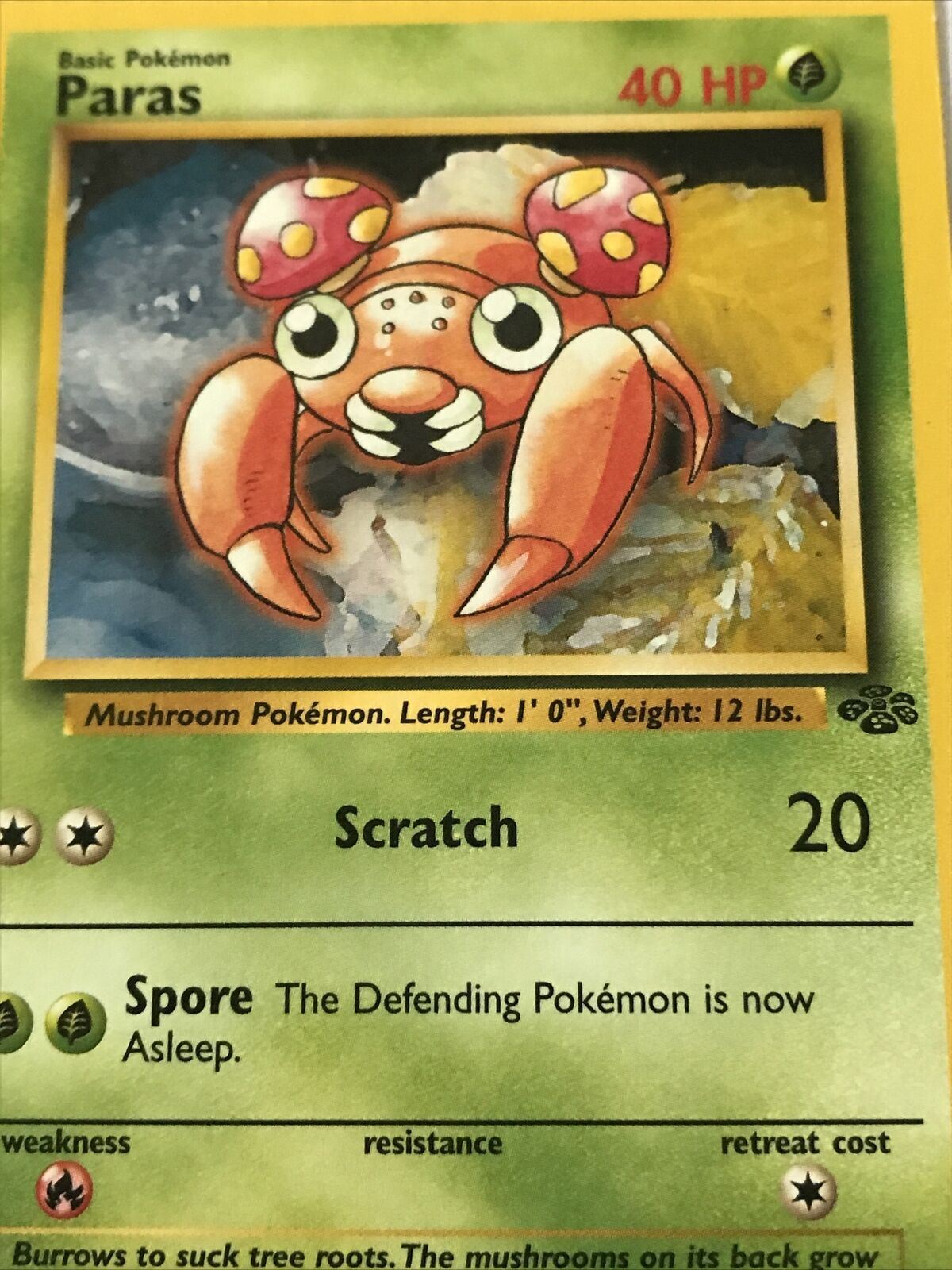 Vintage Pokemon Card 1999 PARAS 59/64 Basic HP40 Mushroom Played
