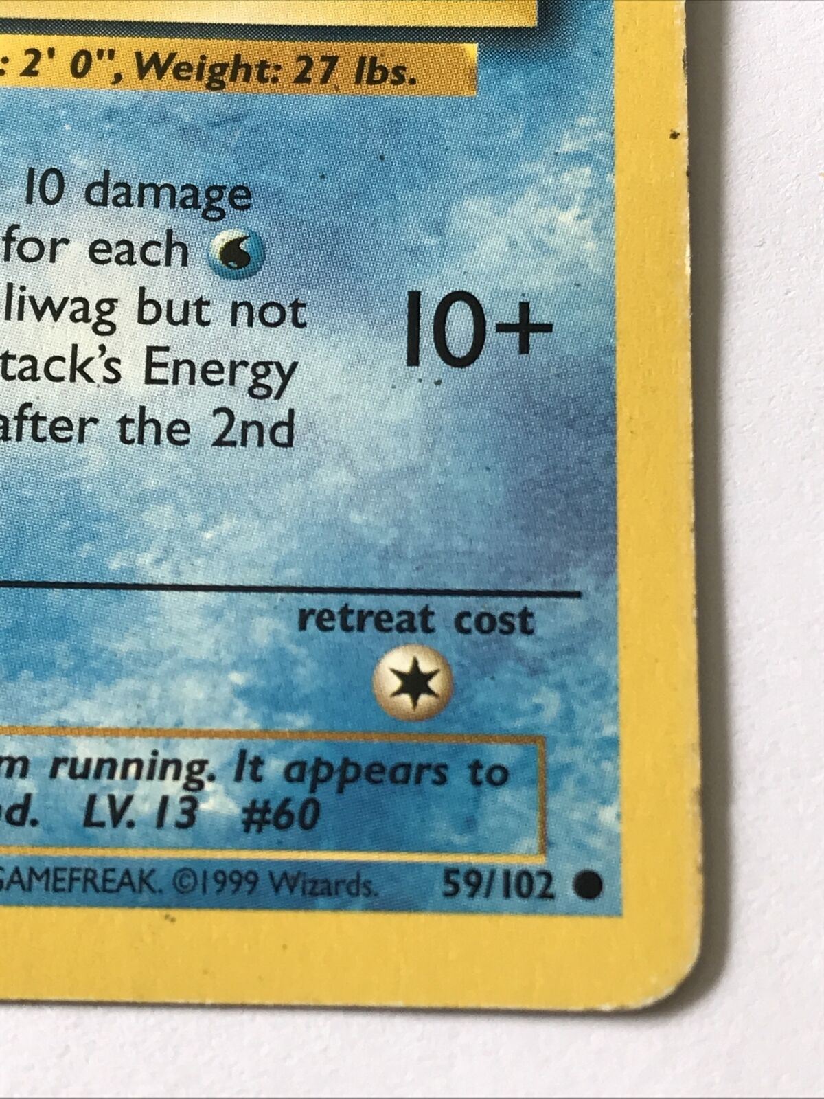 Vintage Pokemon Card POLIWAG 59/102 1999 Played Basic 40HP Wizards WOTC