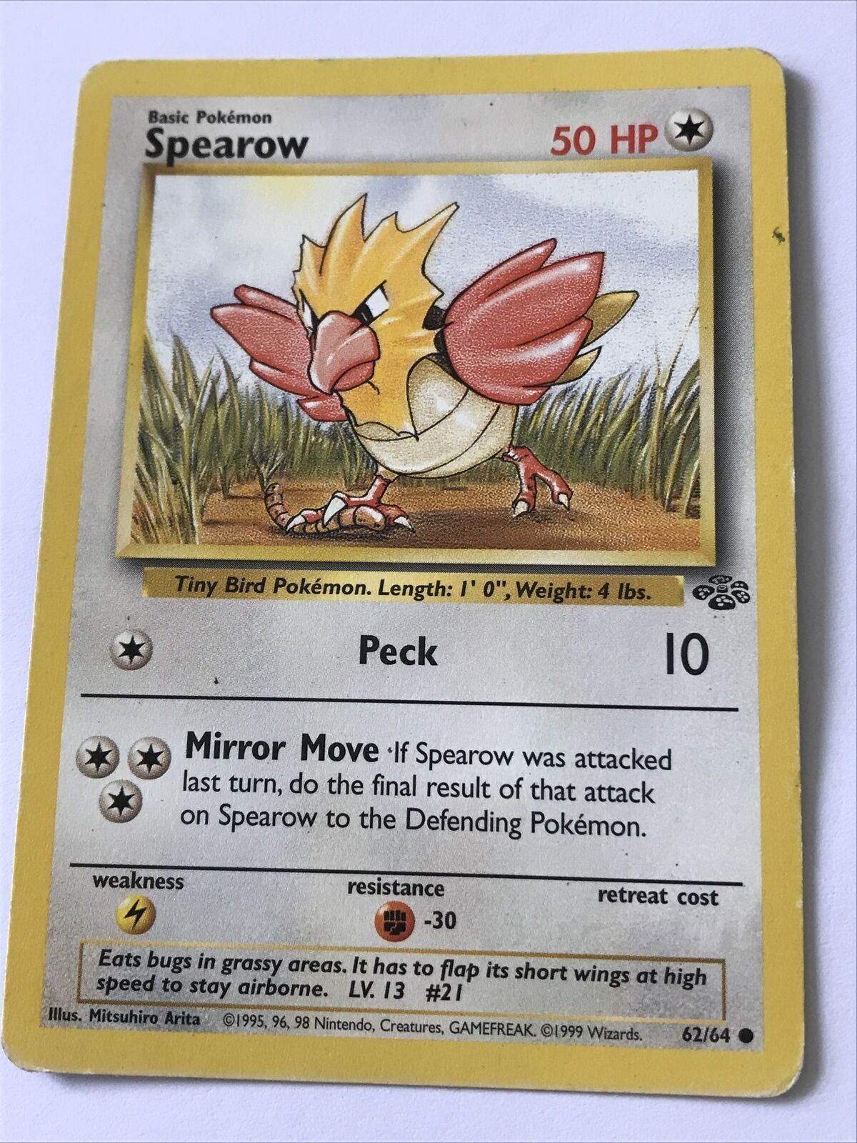 Vintage Pokemon card SPEAROW 62/64 Wizards 1999 Played Basic WOTC