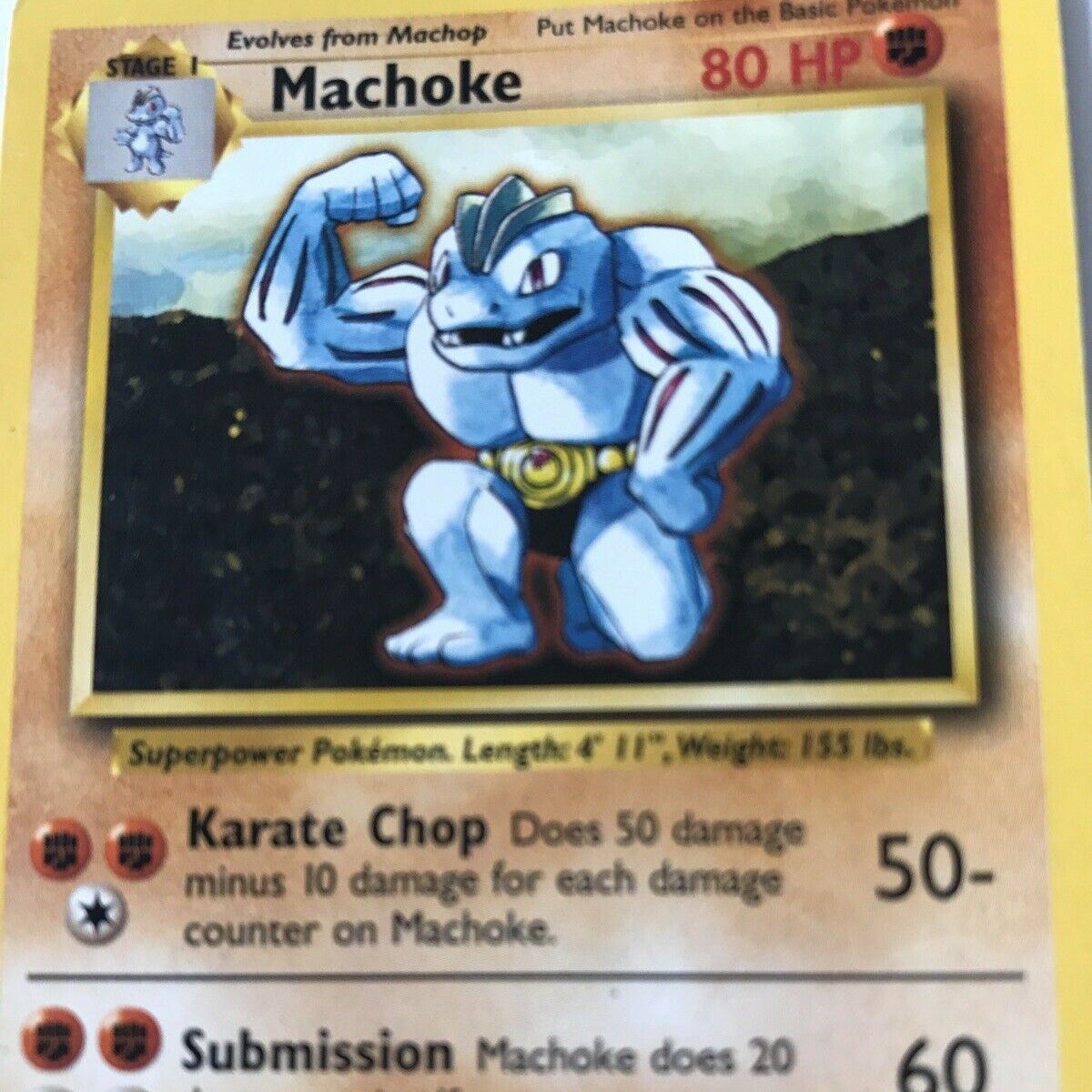 Vintage Pokemon card - MACHOKE 34/102- Wizards - 1999 - Played - WOTC - Stage 1 Evolve