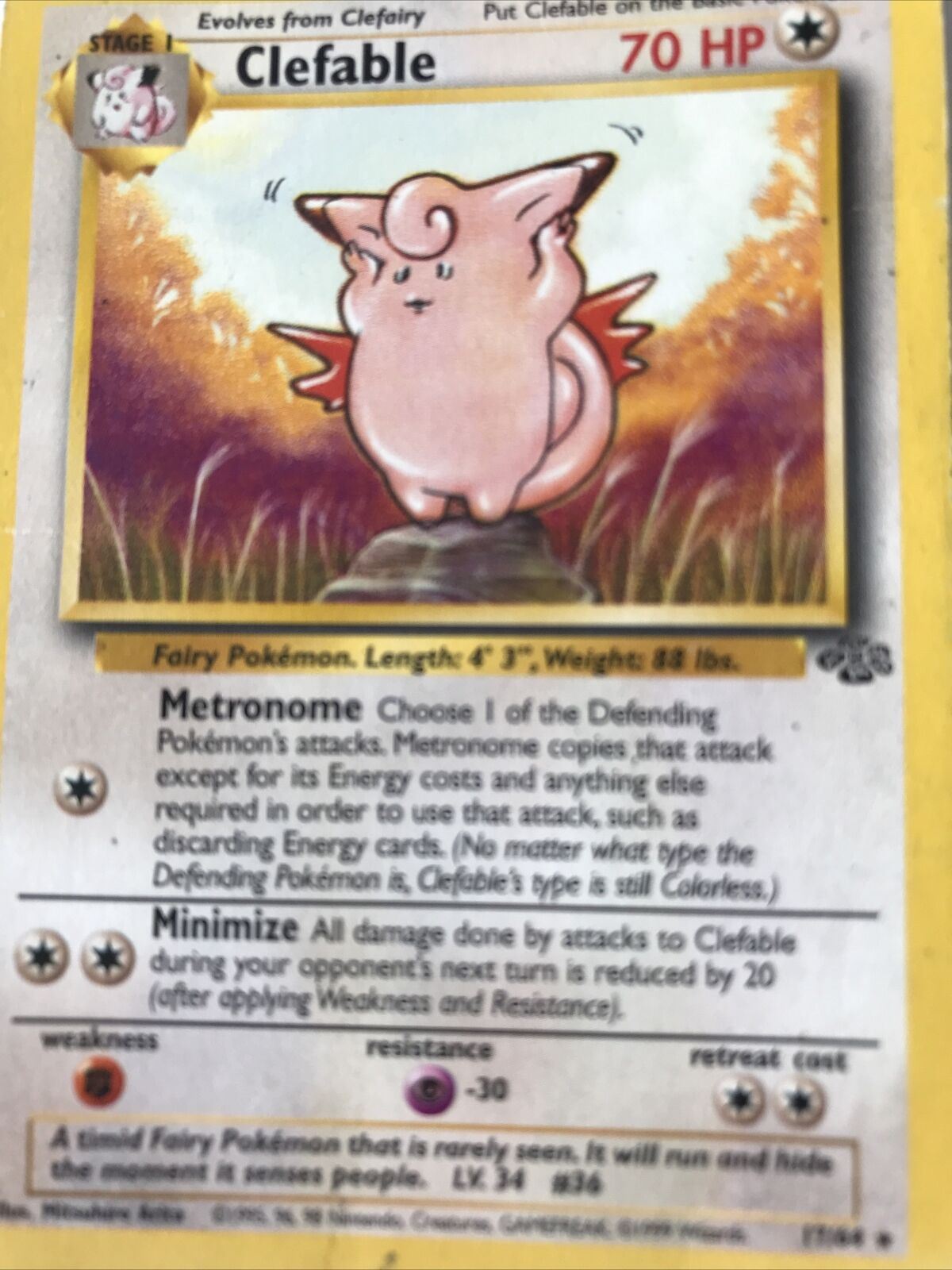Vintage Pokemon card CLEFABLE 17/64 Wizards 1999 Played WOTC Stage 1 Evolve