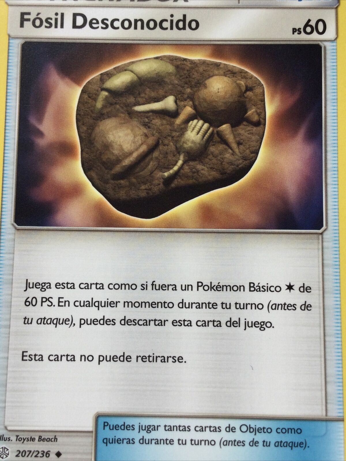 2019 Pokemon Card Entrenador Trainer Fosil Desconocido Objeto 207/236 Pack Fresh